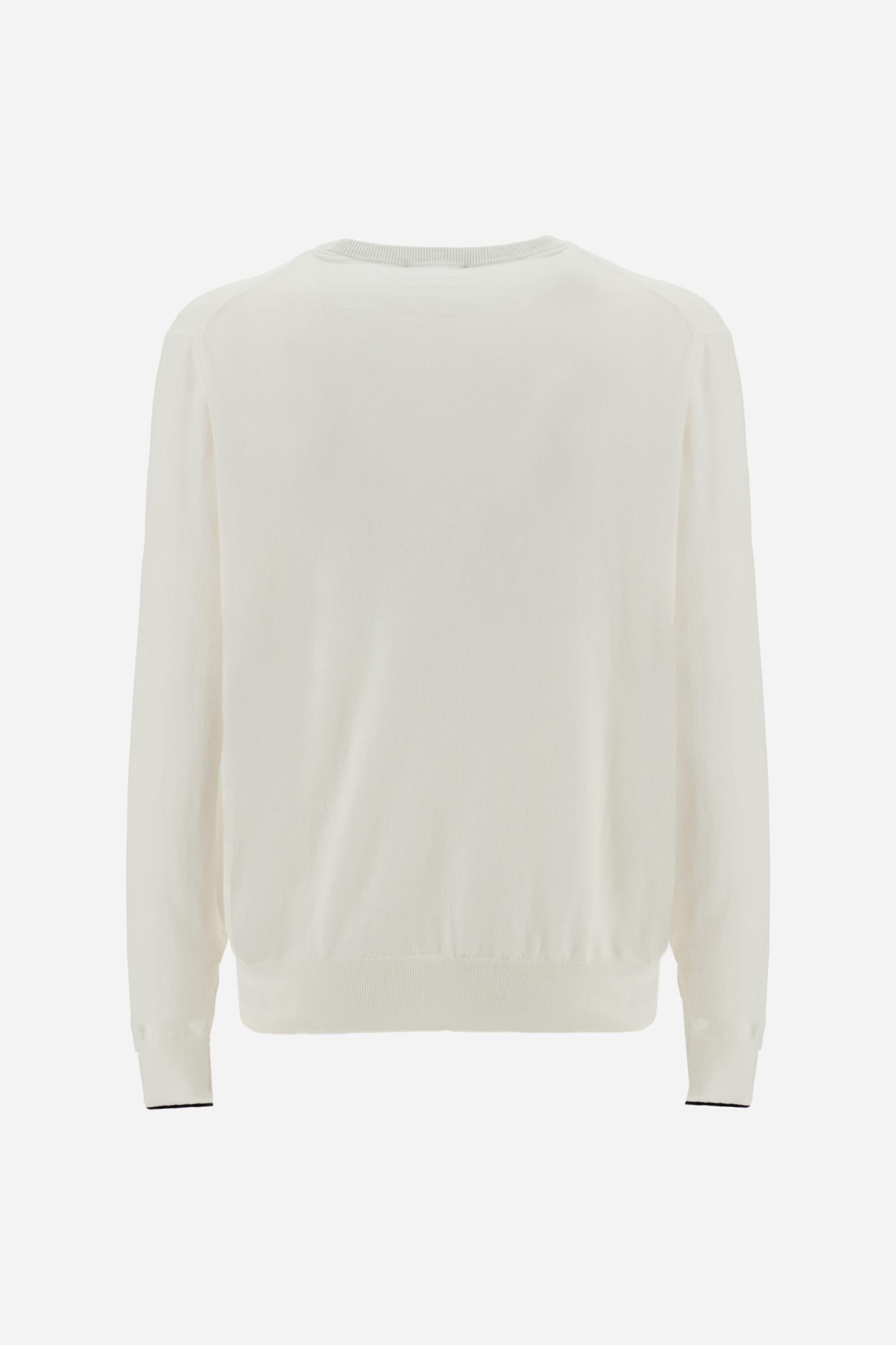 Crewneck sweater in lightweight 100% cotton with a regular fit. Ribbed collar, cuffs and hem. Contrast details inside the neckline, echoed on the cuffs, and embroidered logo on the chest. - Off White                                                                                                                                                                                                                                                                                                                         