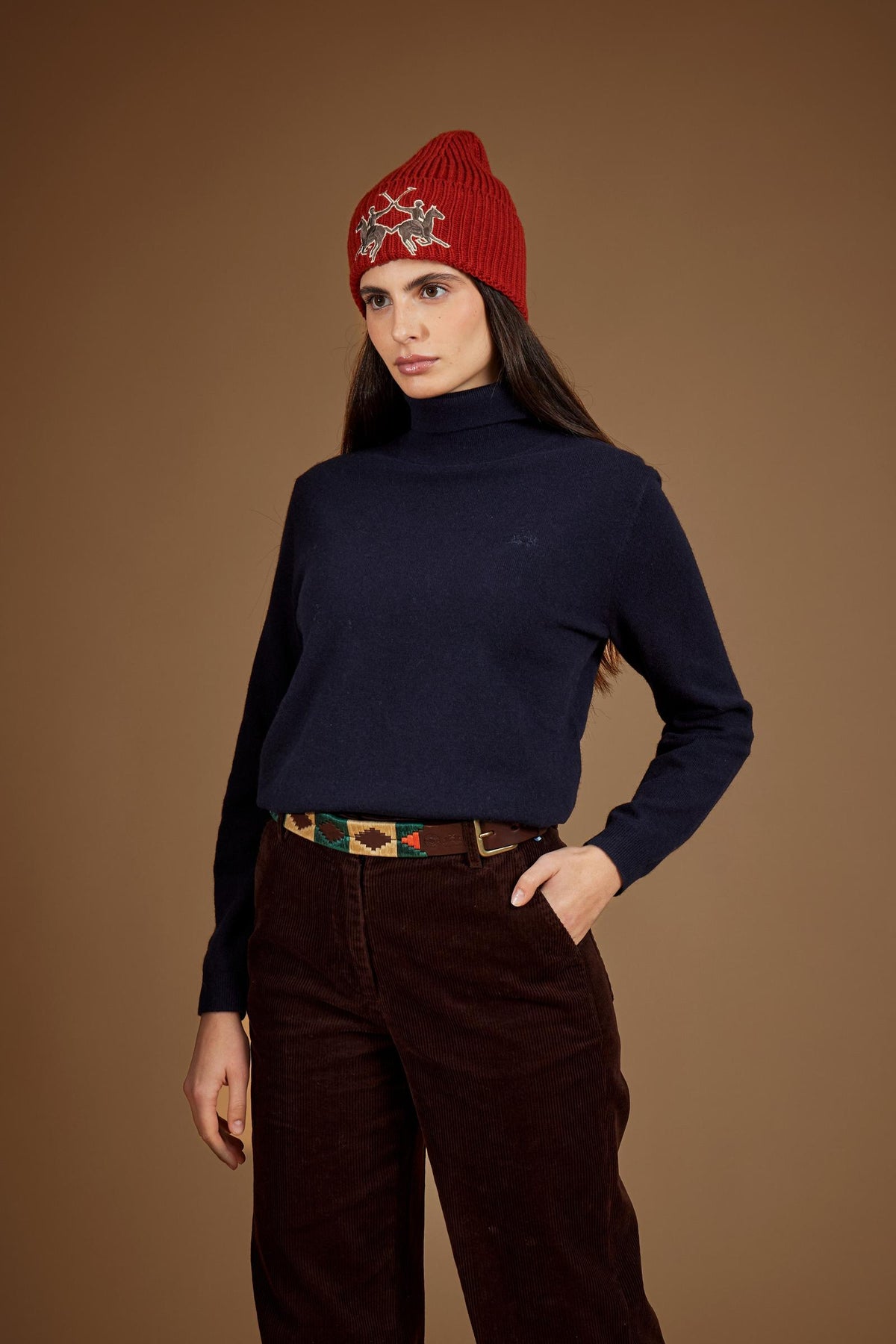 Women's ribbed turtleneck sweater in lambswool blend - Elvina