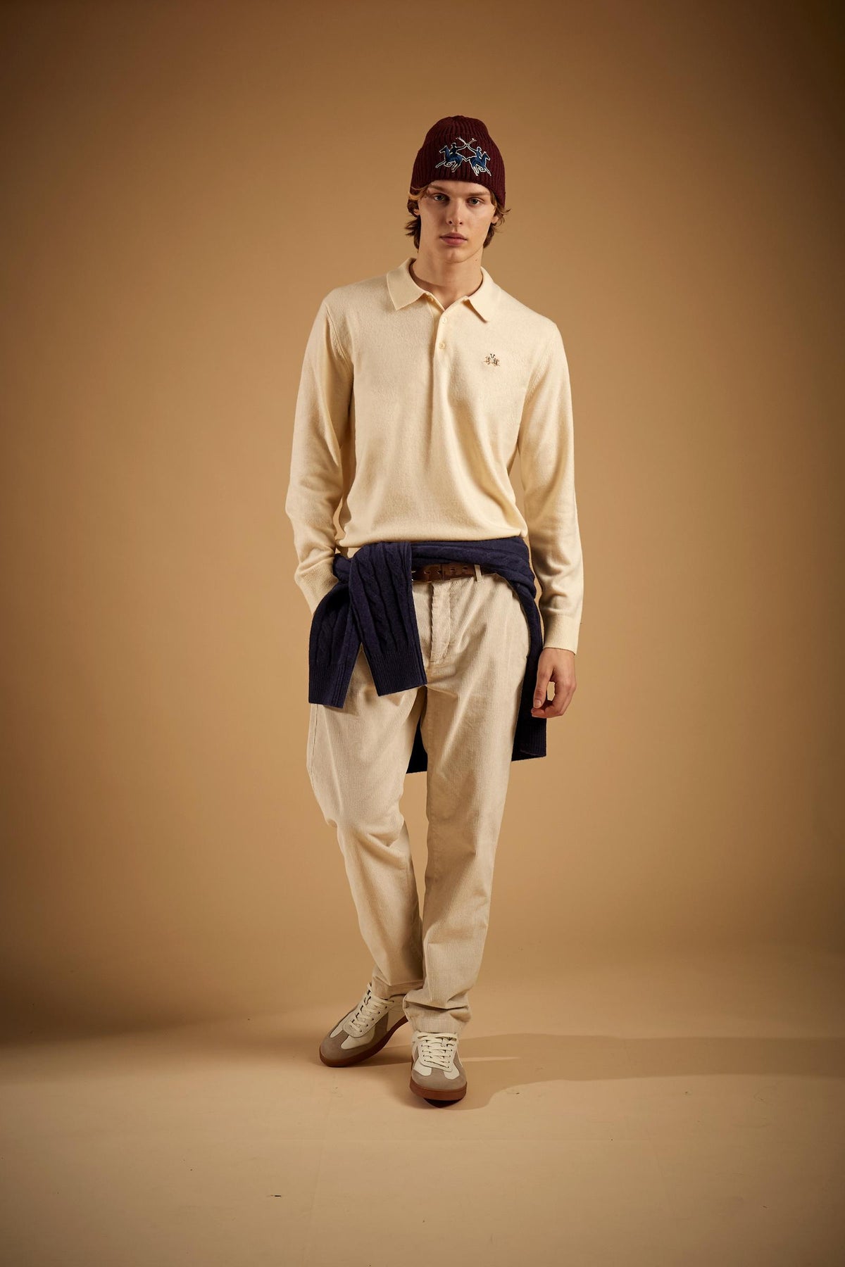 Men's knitted polo shirt in lambswool blend - Ettore