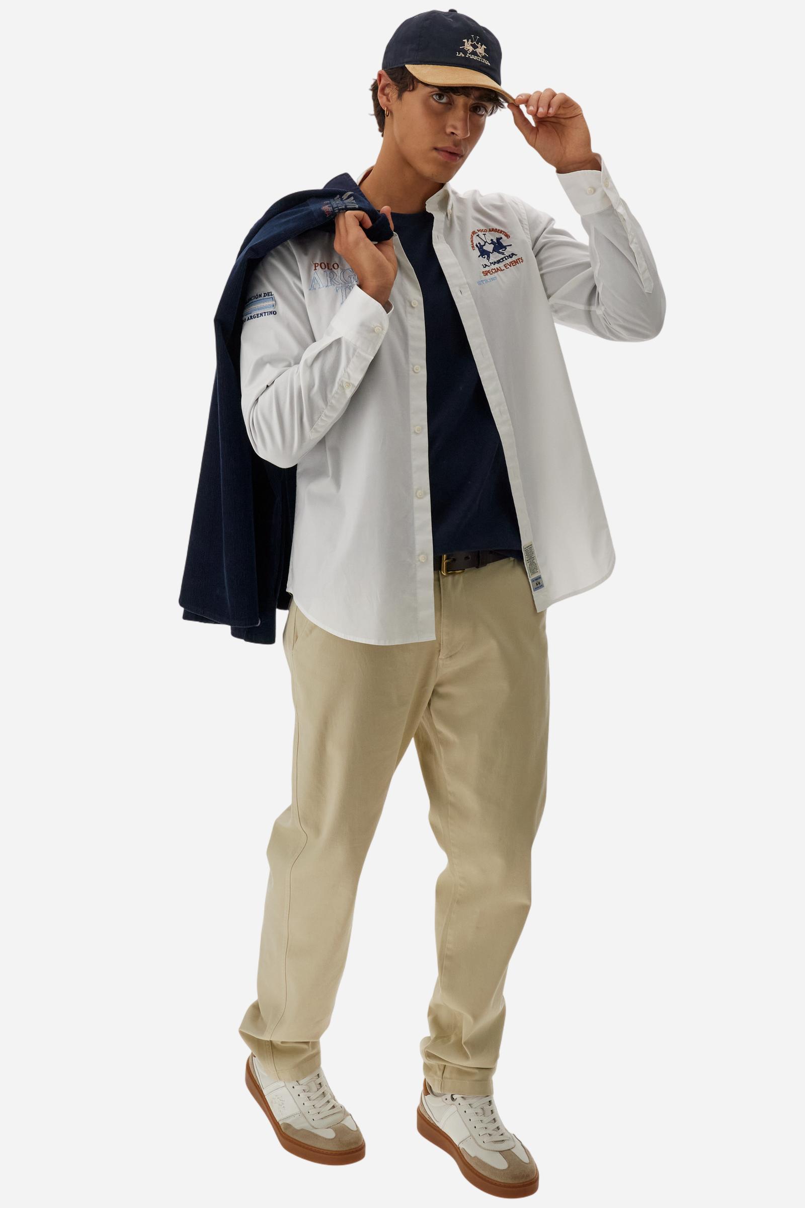 Men’s poplin cotton shirt. Regular fit, button-down collar and multicolor Argentina graphics on chest, sleeves and back. - Optic White