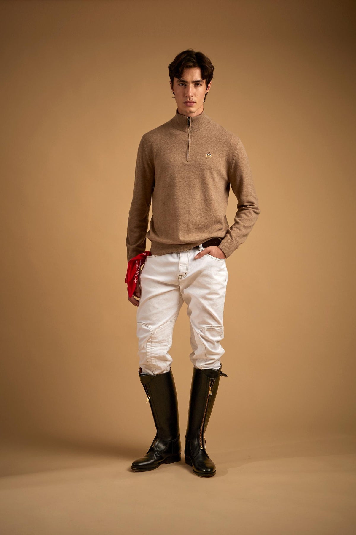 Men's half-zip lambswool sweater with tricolor logo - Etor