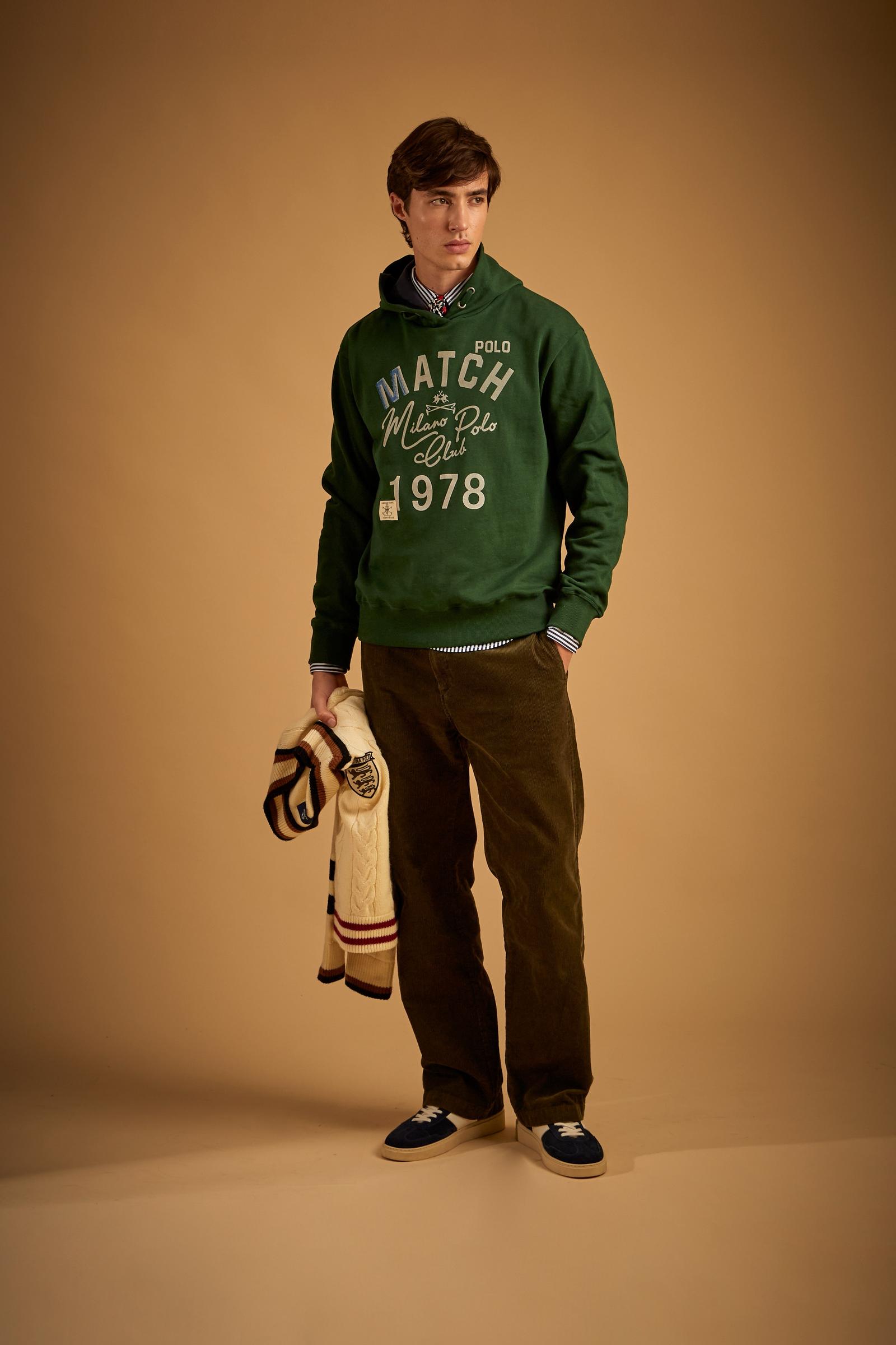 Men's brushed cotton hooded sweatshirt Match Polo - Denny