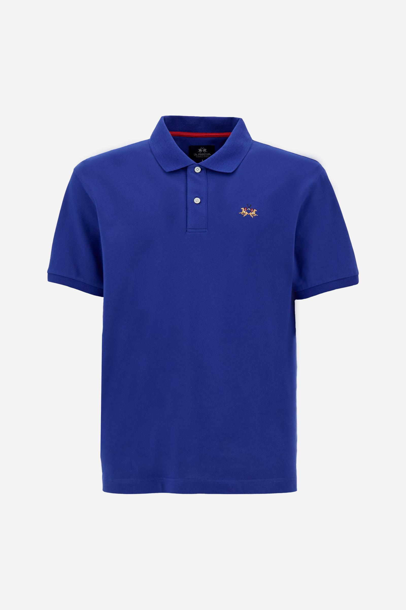 Men’s short-sleeve stretch piqué polo with regular fit. Contrast gabardine under-collar and iconic tricolor logo. - Mazarine Blue                                                                                                                                                                                                                                                                                                                                                                                               