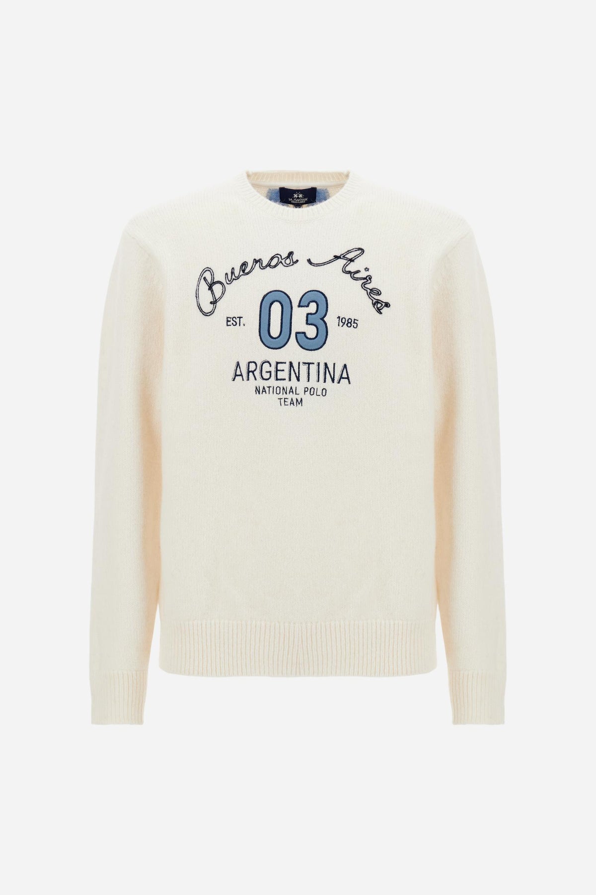 Men's crew neck sweater with alpaca blend, striped Argentina - Elmer