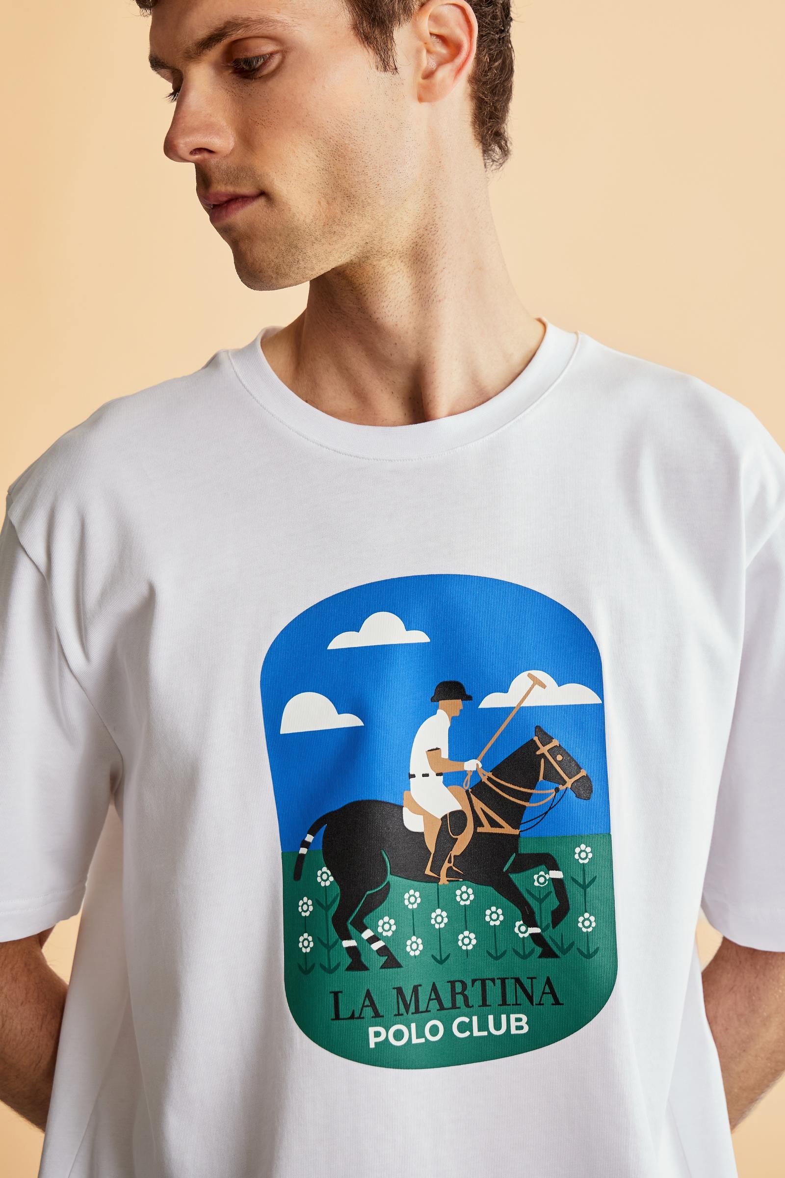 Men’s cotton jersey T-shirt with contemporary fit and Capri Edition printed graphic. Bold logo and contrast monogram. - Optic White
