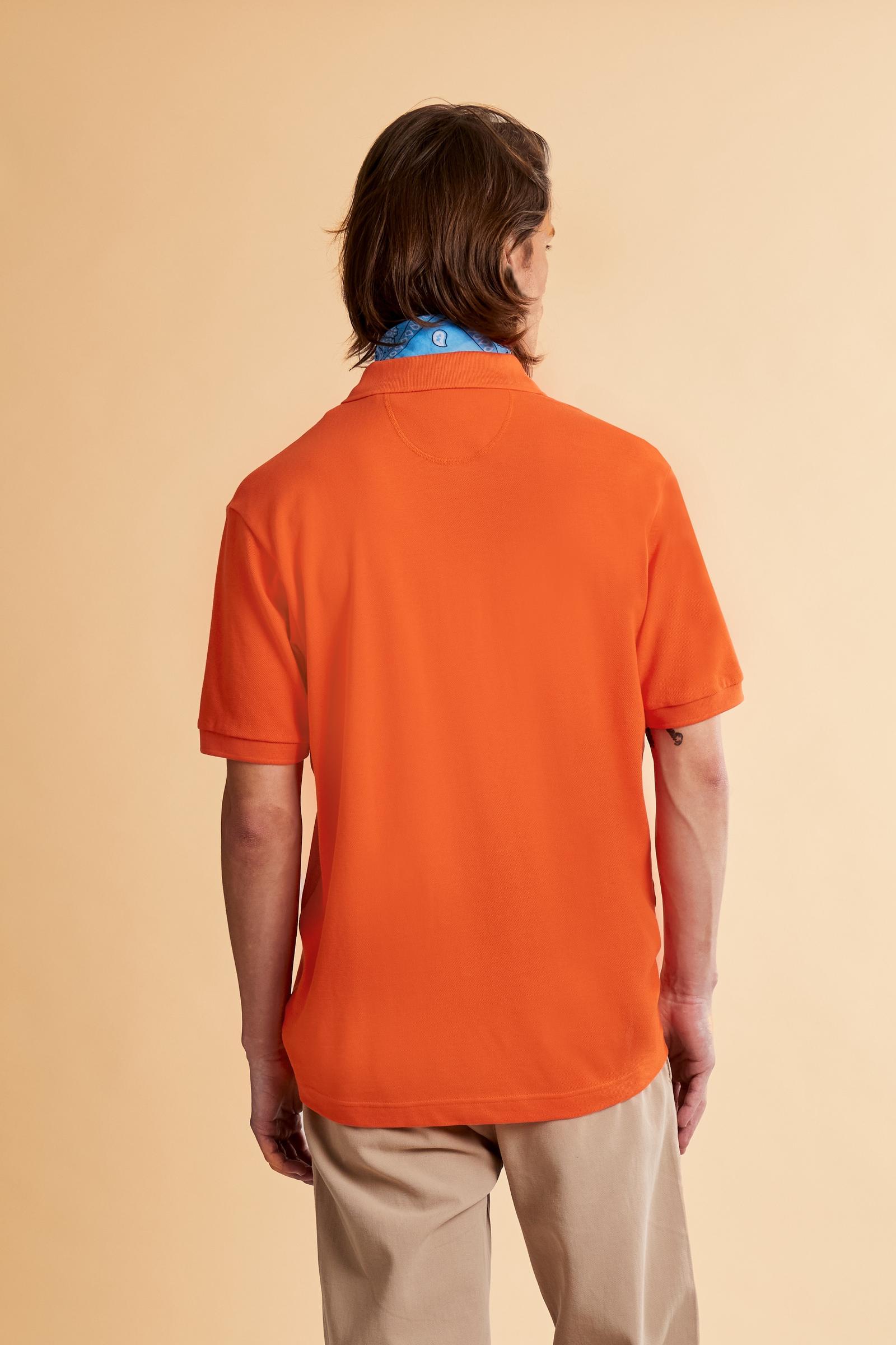 Men’s short sleeve cotton piqué polo shirt with regular fit, two-button placket and contrast brand logo. - Flame                                                                                                                                                                                                                                                                                                                                                                                                                