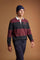 Men's long-sleeve polo made from heavy 100% cotton with a modern fit, dropped shoulders, wide rugby stripes, contrasting gabardine collar, and bold logo details. - Port Royale/Navy Bla