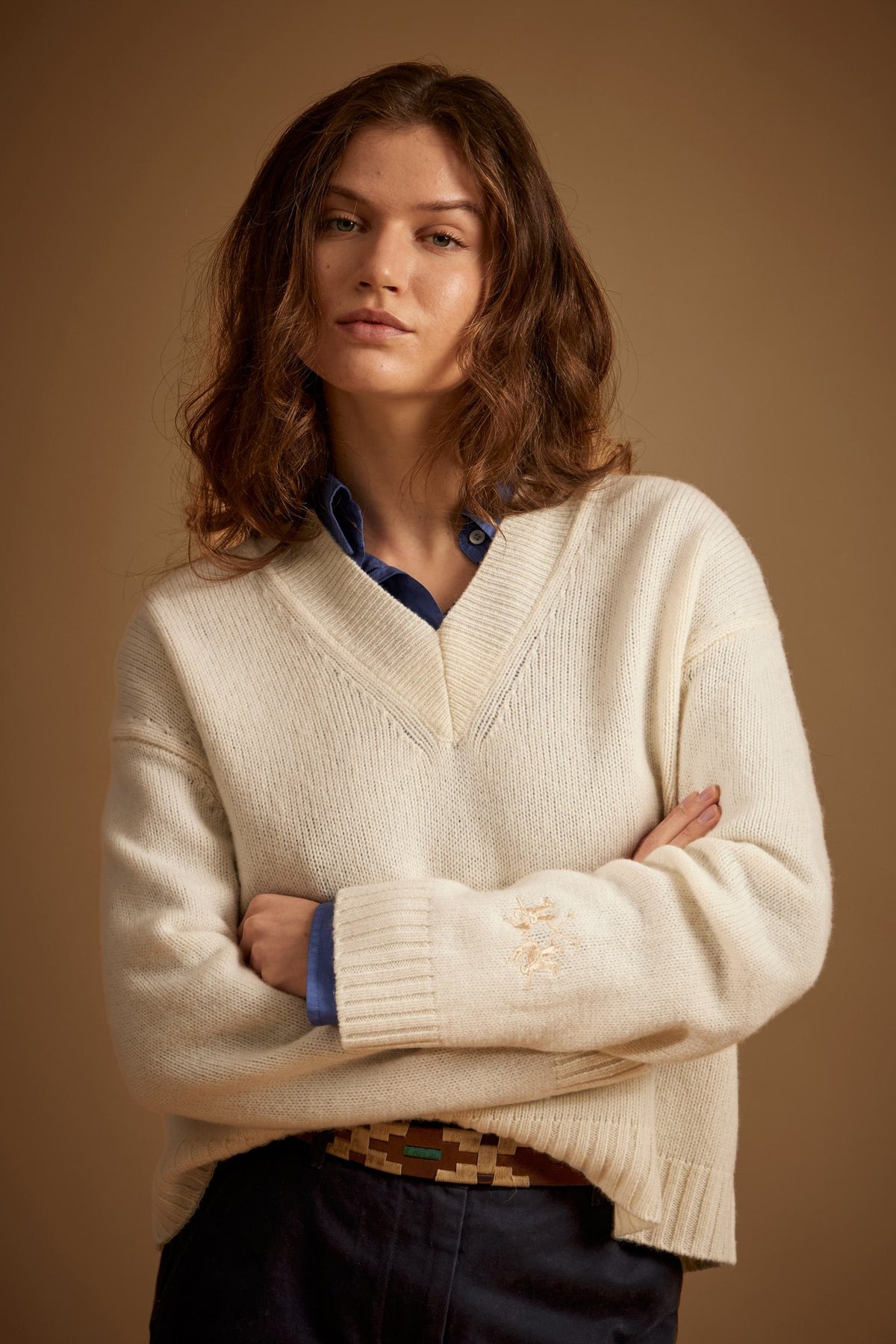 Women's V-neck merino wool sweater - Erendira