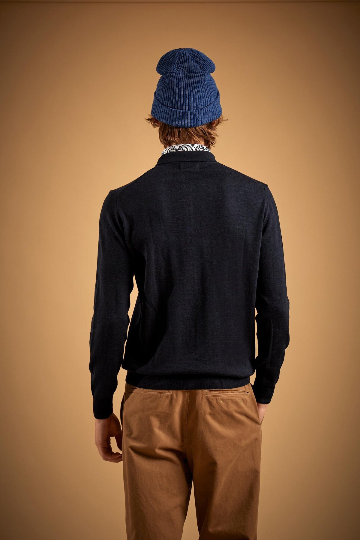Men's long sleeve merino wool polo - Evaristo