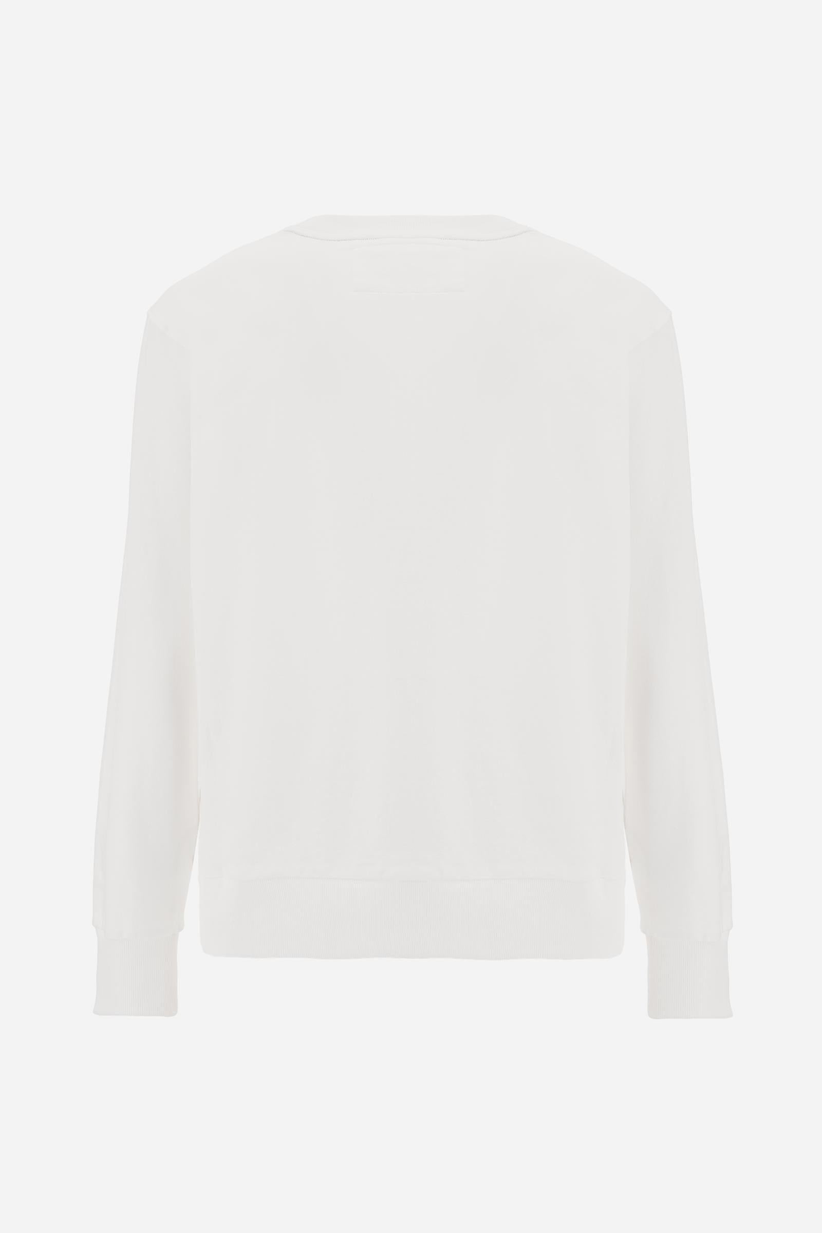 Men's crew-neck sweatshirt in 100% cotton diagonal fleece. Features a ribbed collar, cuffs, and hem, with a modern cut and exclusive maxi 3D embroidered logo. - Optic White