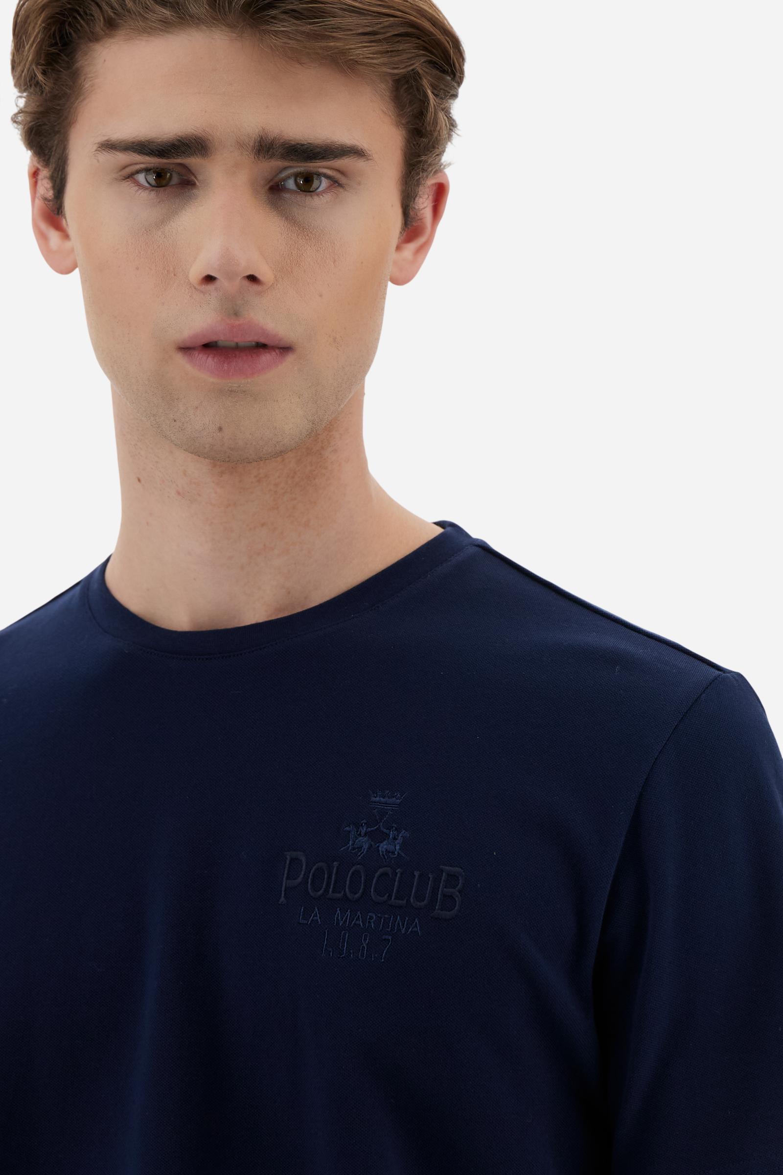 Men’s short-sleeve piqué stretch T-shirt with small chest print inspired by the world of polo. Regular fit and sporty-elegant style. - Navy                                                                                                                                                                                                                                                                                                                                                                                     