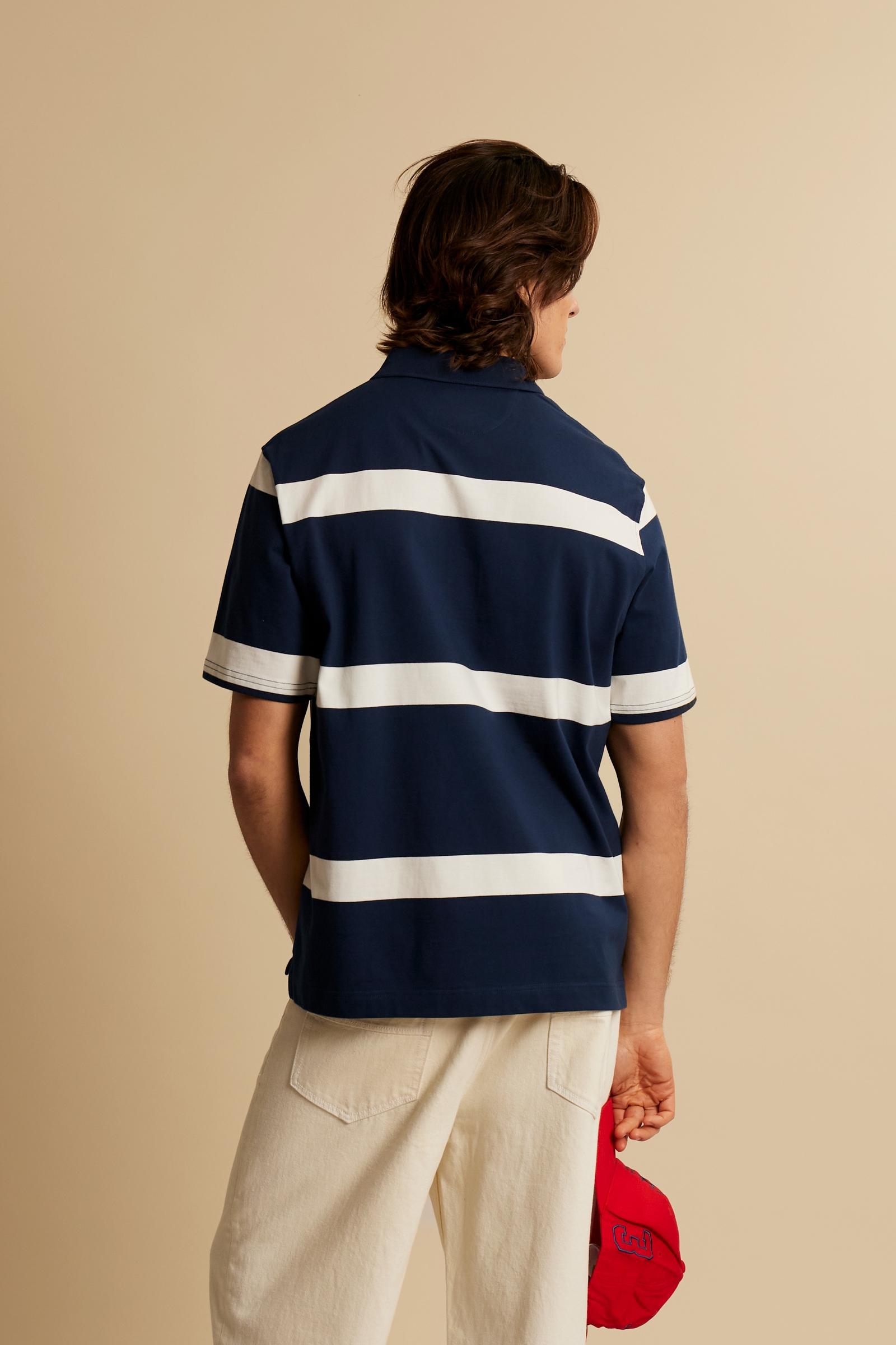 Men’s short-sleeved heavy cotton jersey polo shirt with maxi stripes - Claud