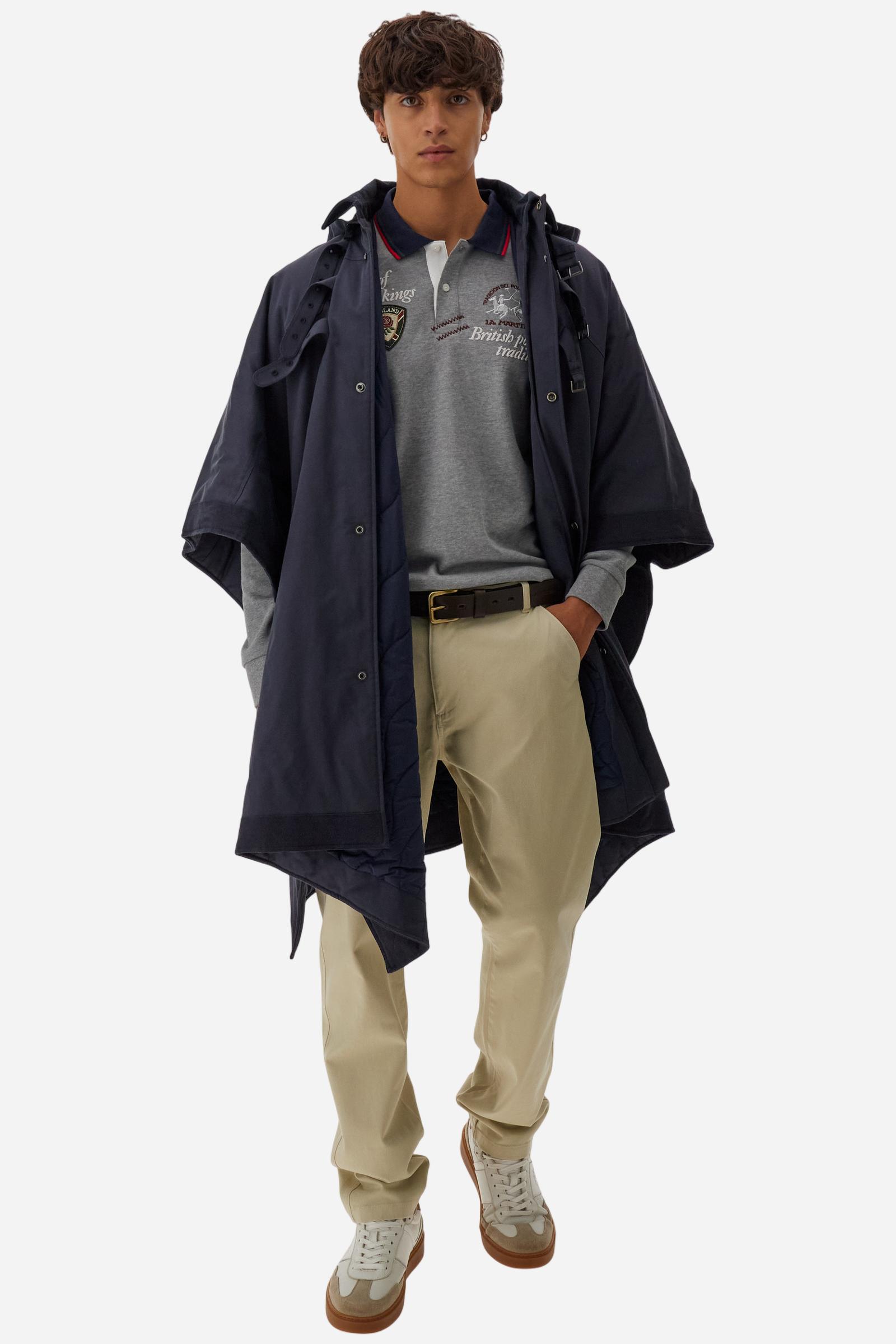 Men’s long-sleeve polo in warm cotton jersey, classic fit with contrast collar and colourful British Polo-inspired prints. - Medium Heather Grey