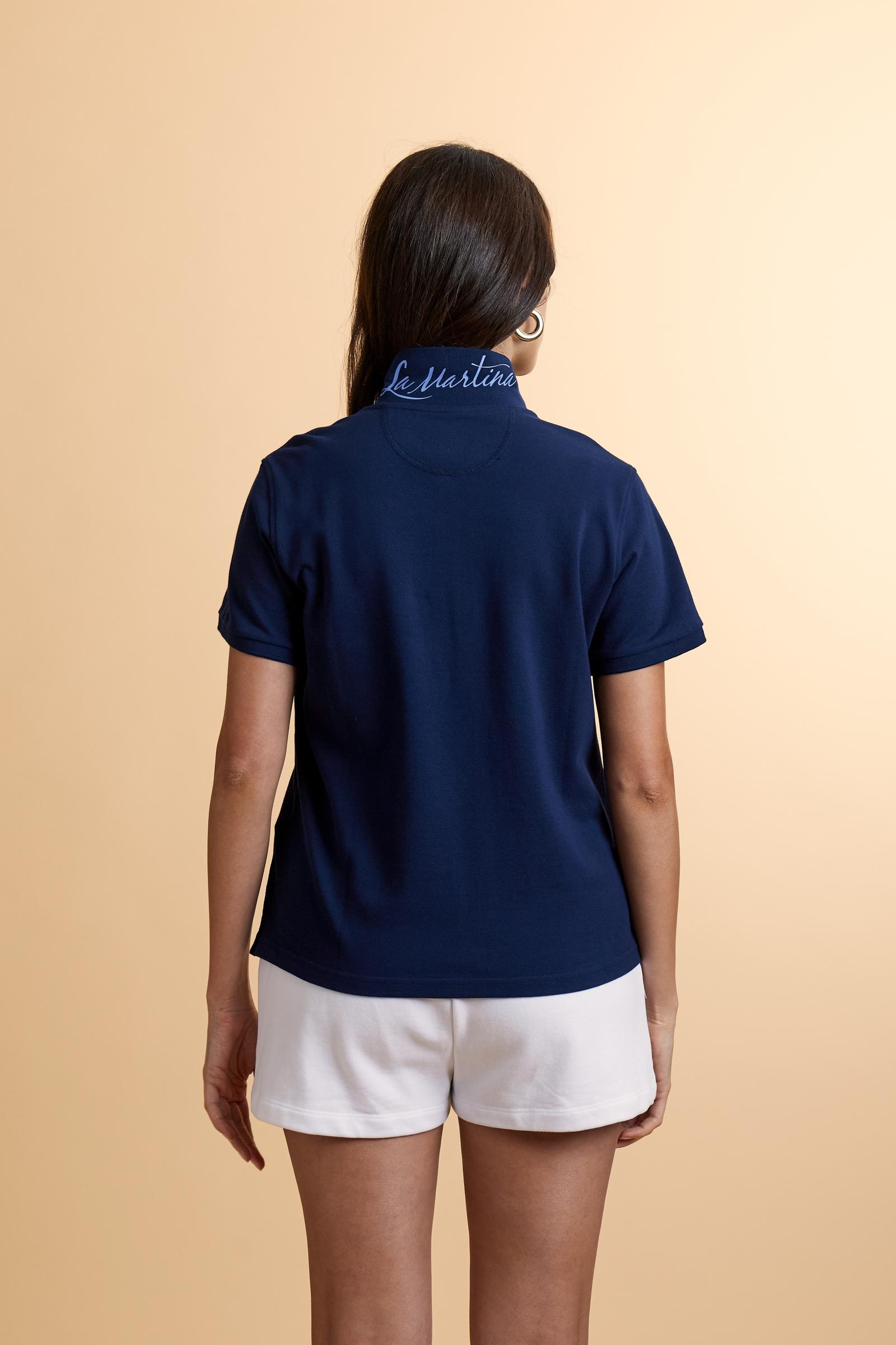 Women’s stretch piqué polo with under-collar lettering - Clarissa