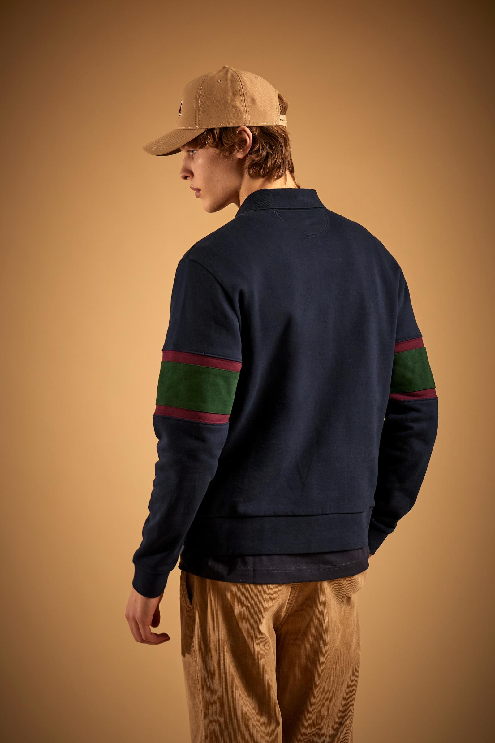Men's rugby sweatshirt in brushed cotton with colored stripes - Damon