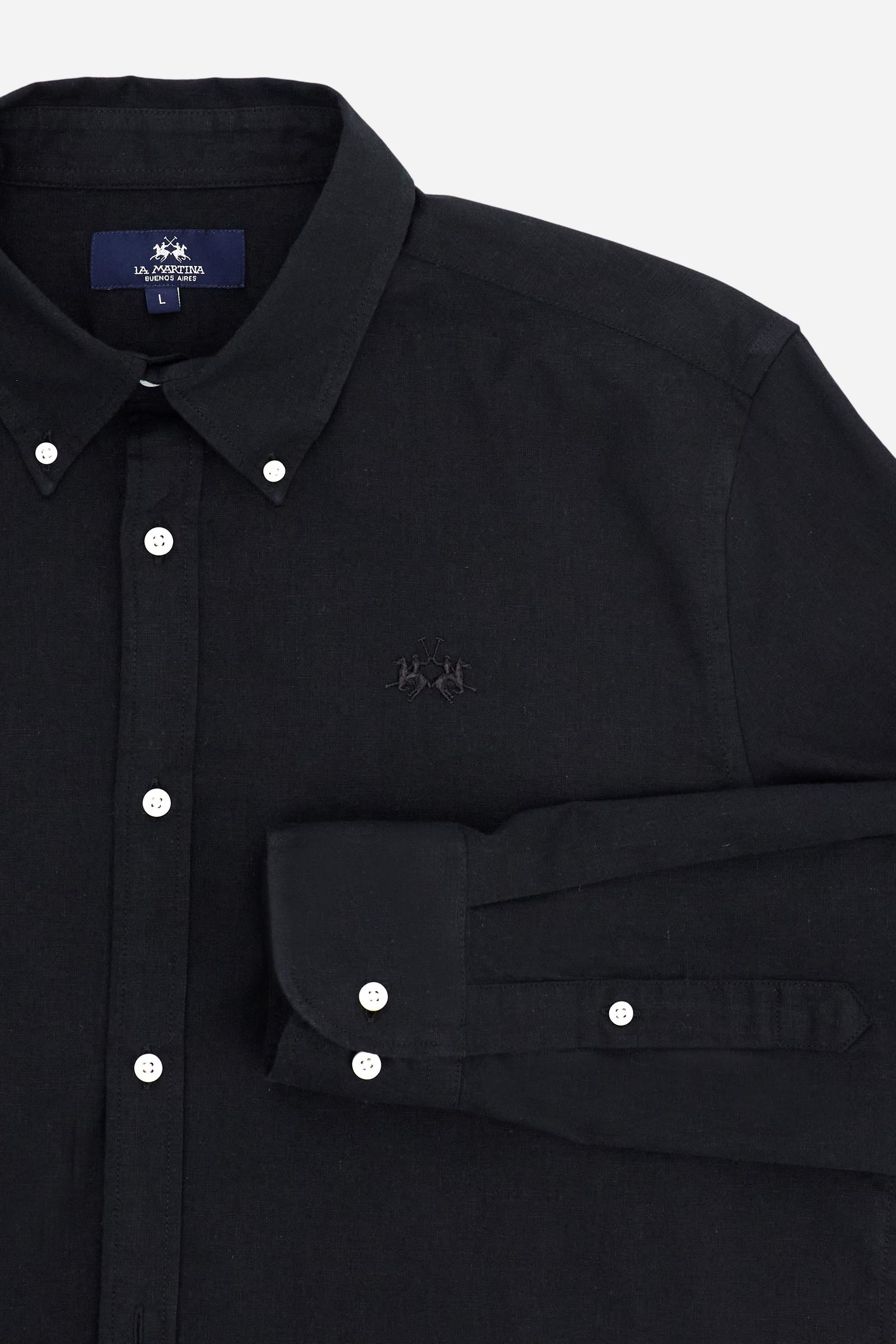 Men’s regular fit cotton and linen shirt with small logo - Rodolfo