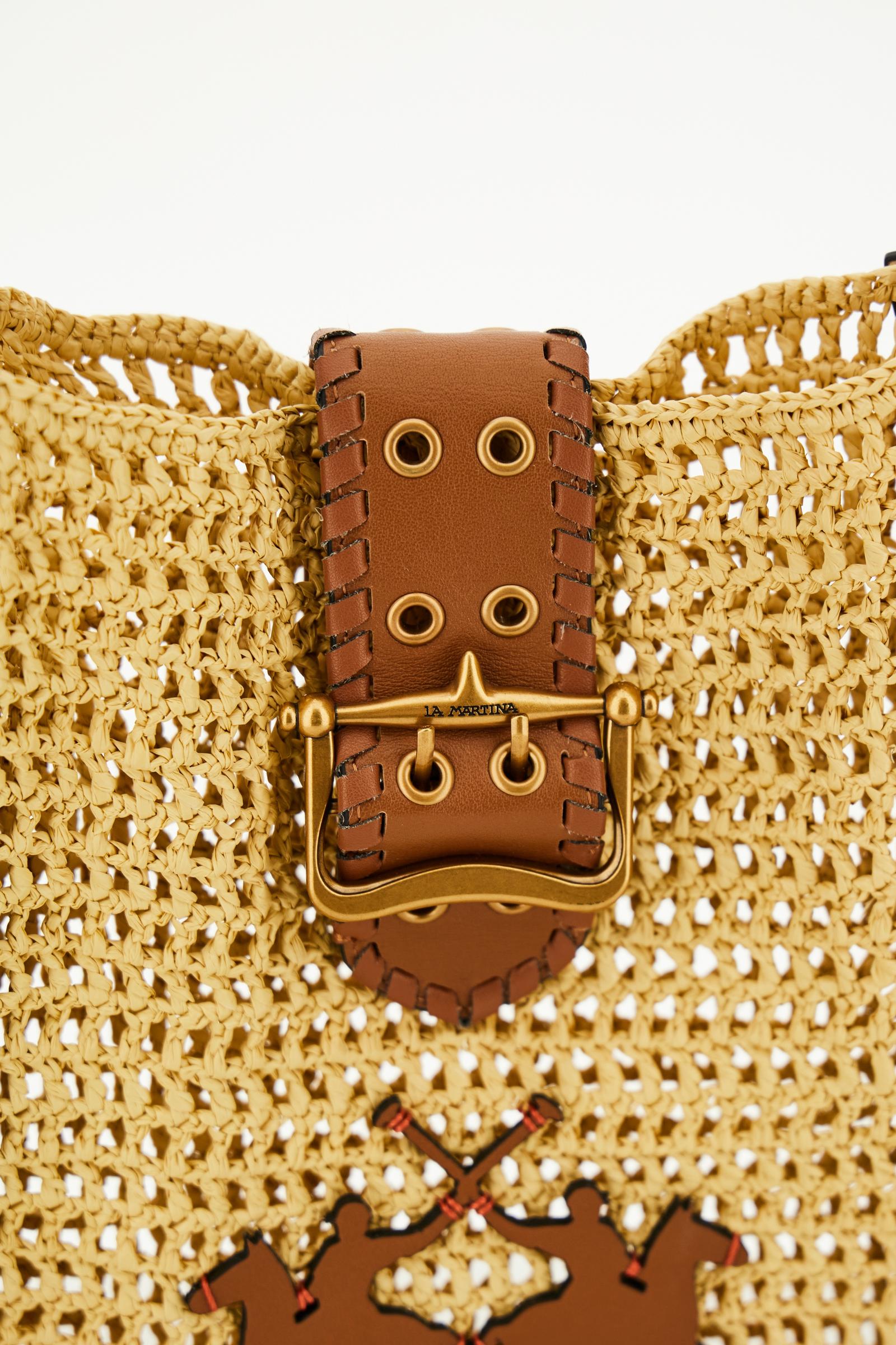 Women's leather and raffia crossbody bag with maxi logo - Fuego Crossbody