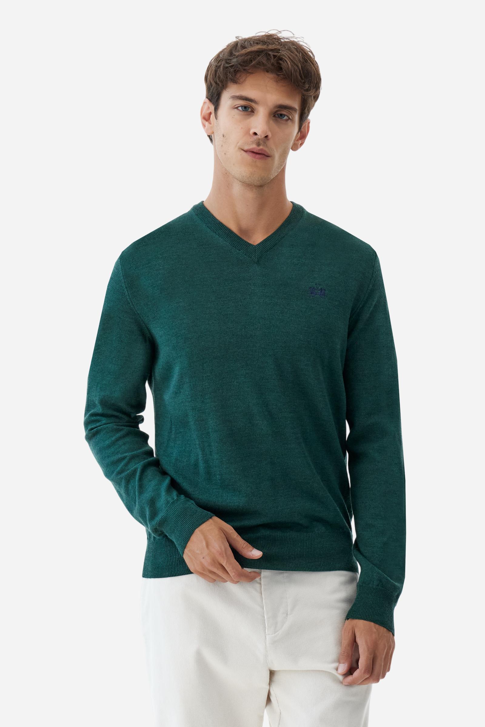 Suéter de hombre en lana merino con cuello en V - Barrie