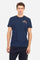 Single-colour short-sleeved men's T-shirt made of cotton jersey. Crew neck, with colour-contrasting jersey border inside. Mlticoloured lettering is printed on the chest, enriched by the embroidered brand logo. The graphics on the back are printed, while the number is a flocked transfer in a contrasting colour. On the right sleeve the small star detail is hand-embroidered with multi-coloured threads. The fit is regular. The model is wearing a size L. - Navy