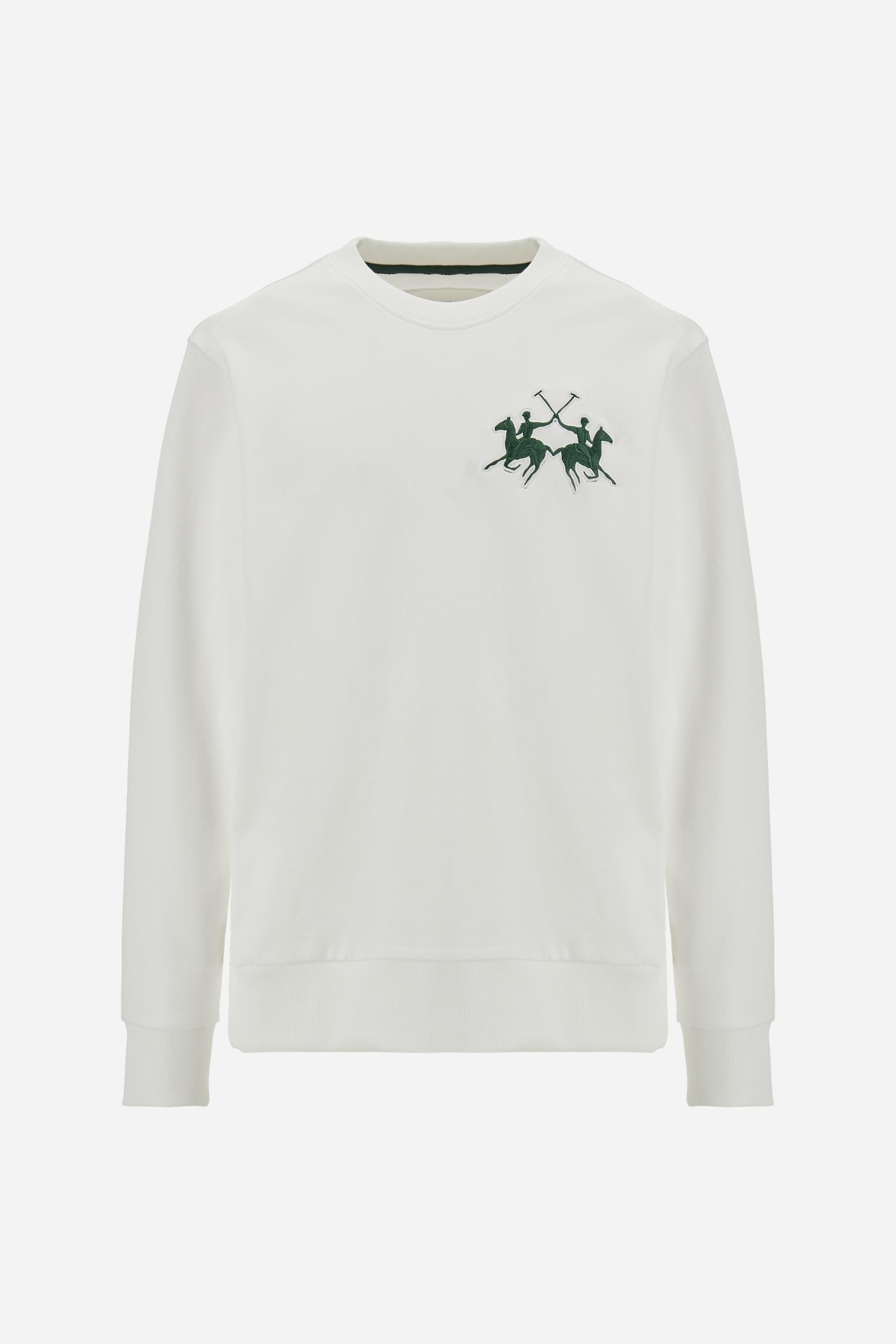 Men's crew-neck sweatshirt in 100% cotton diagonal fleece. Features a ribbed collar, cuffs, and hem, with a modern cut and exclusive maxi 3D embroidered logo. - Optic White