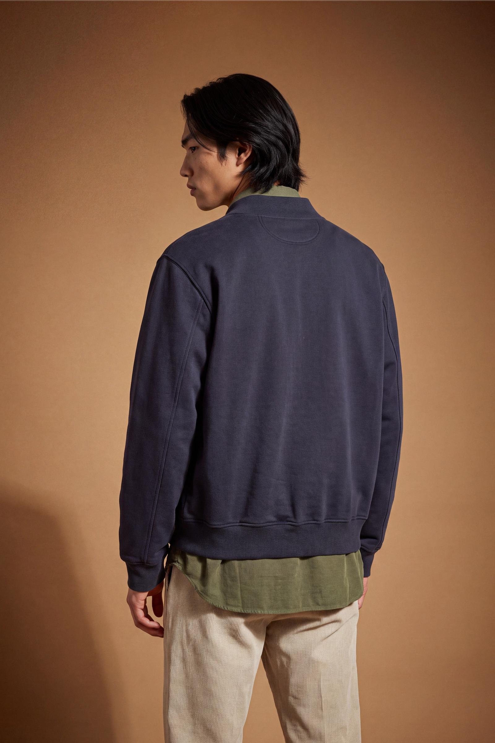 Men's 100% cotton fleece sweatshirt with a high collar, customized zipper, ribbed cuffs and hem, regular fit, and a subtle embroidered logo for comfort and style. - Navy Blazer