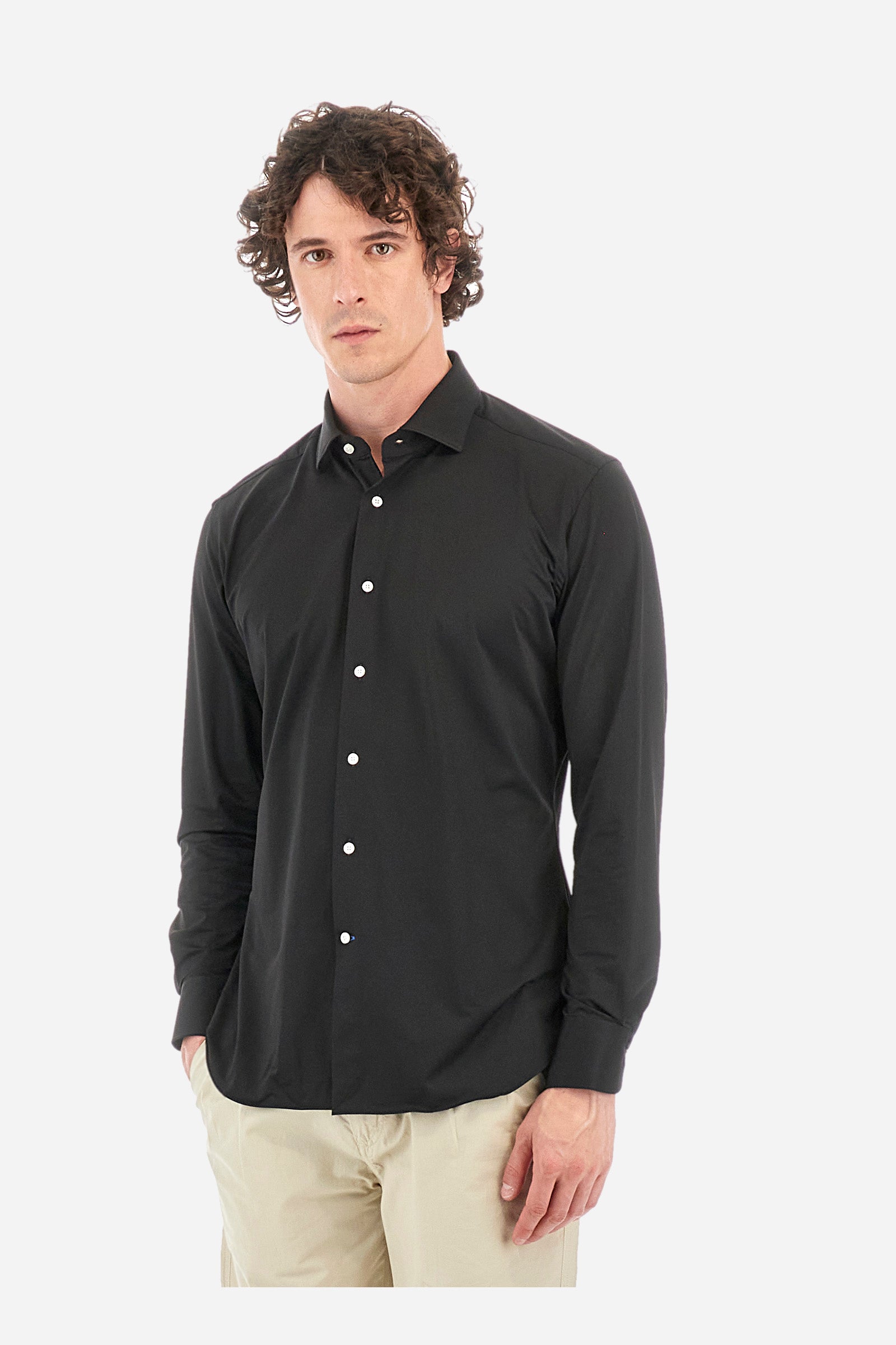 Men’s Blue Ribbon Shirt in Cotton Jersey Regular Fit Long Sleeves - Sindinio