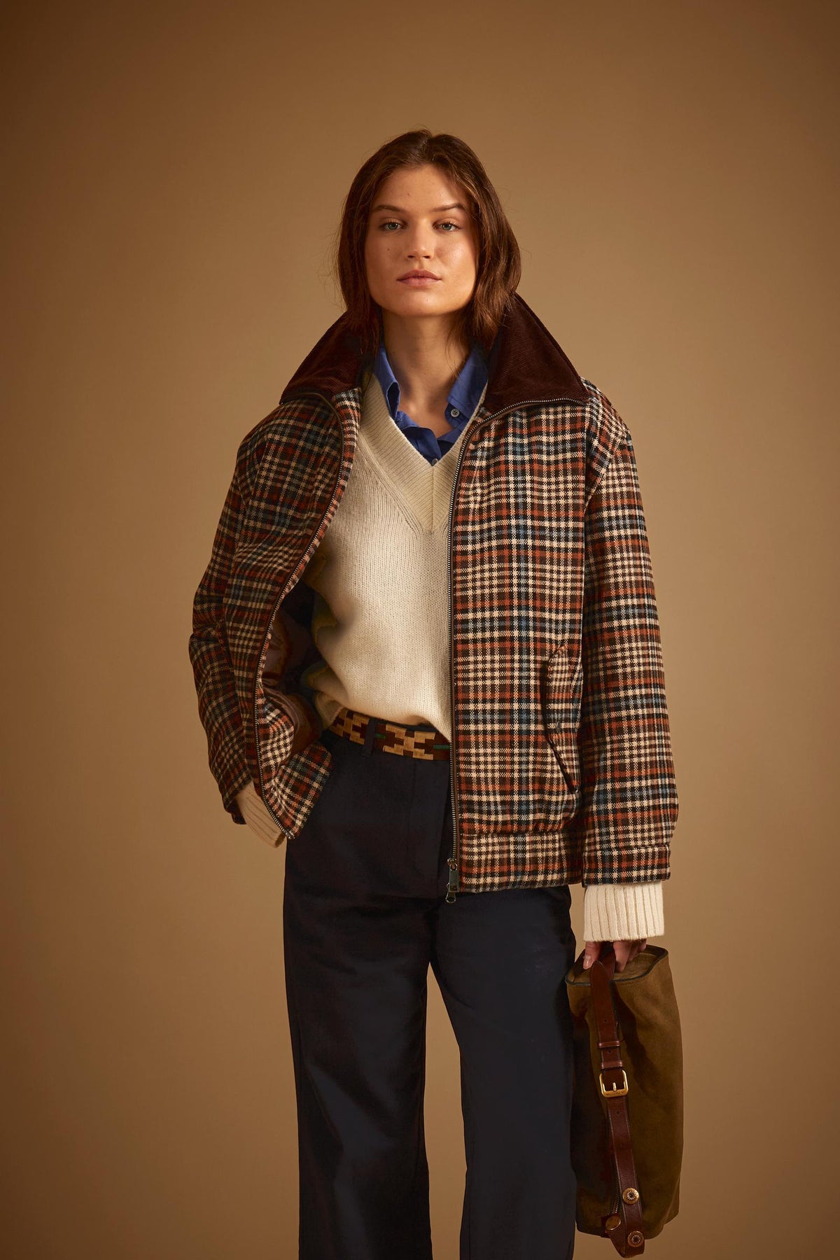 Women’s padded jacket with wool blend and tartan pattern - Dulcina