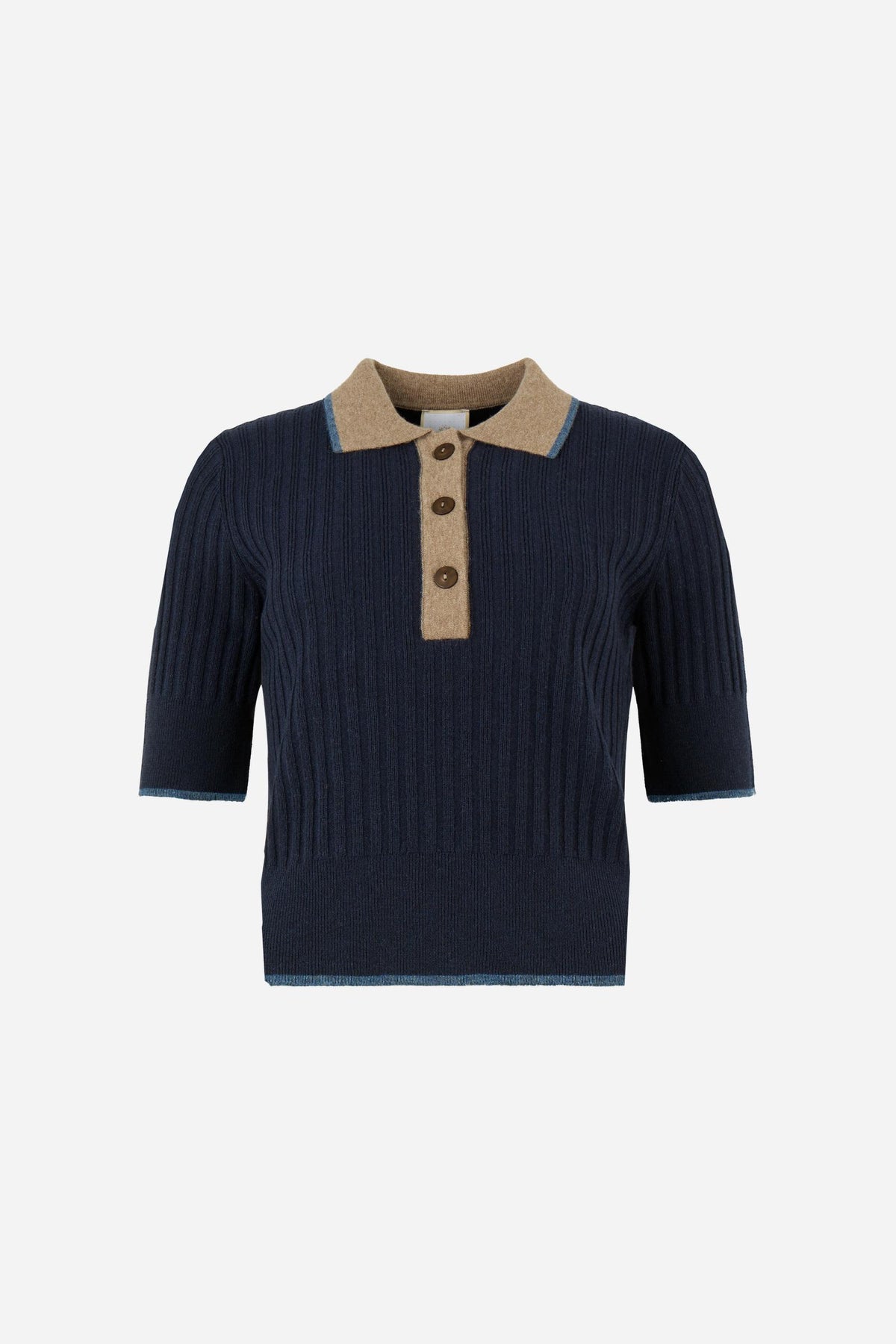 Polo in maglia da donna in lambswool dettagli a contrasto - Eugenie