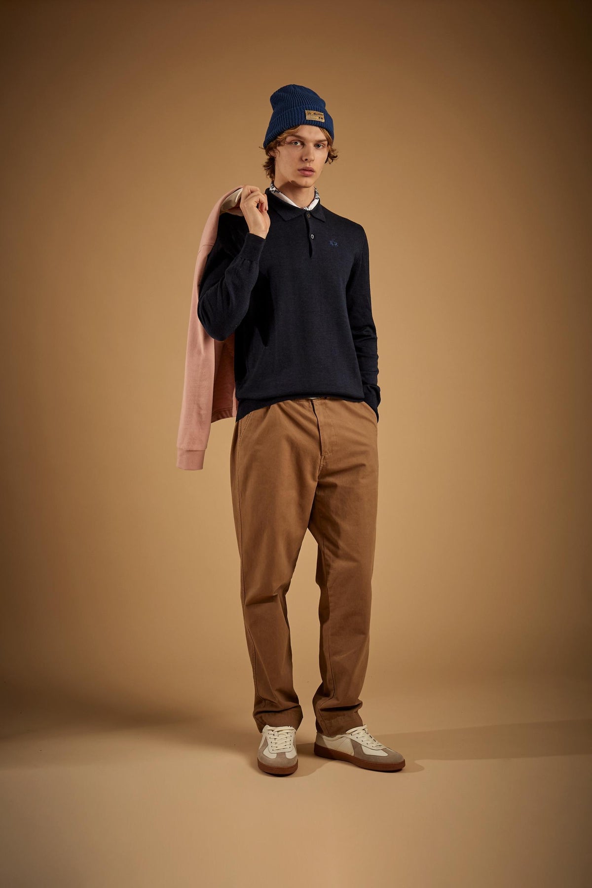 Men's long sleeve merino wool polo - Evaristo