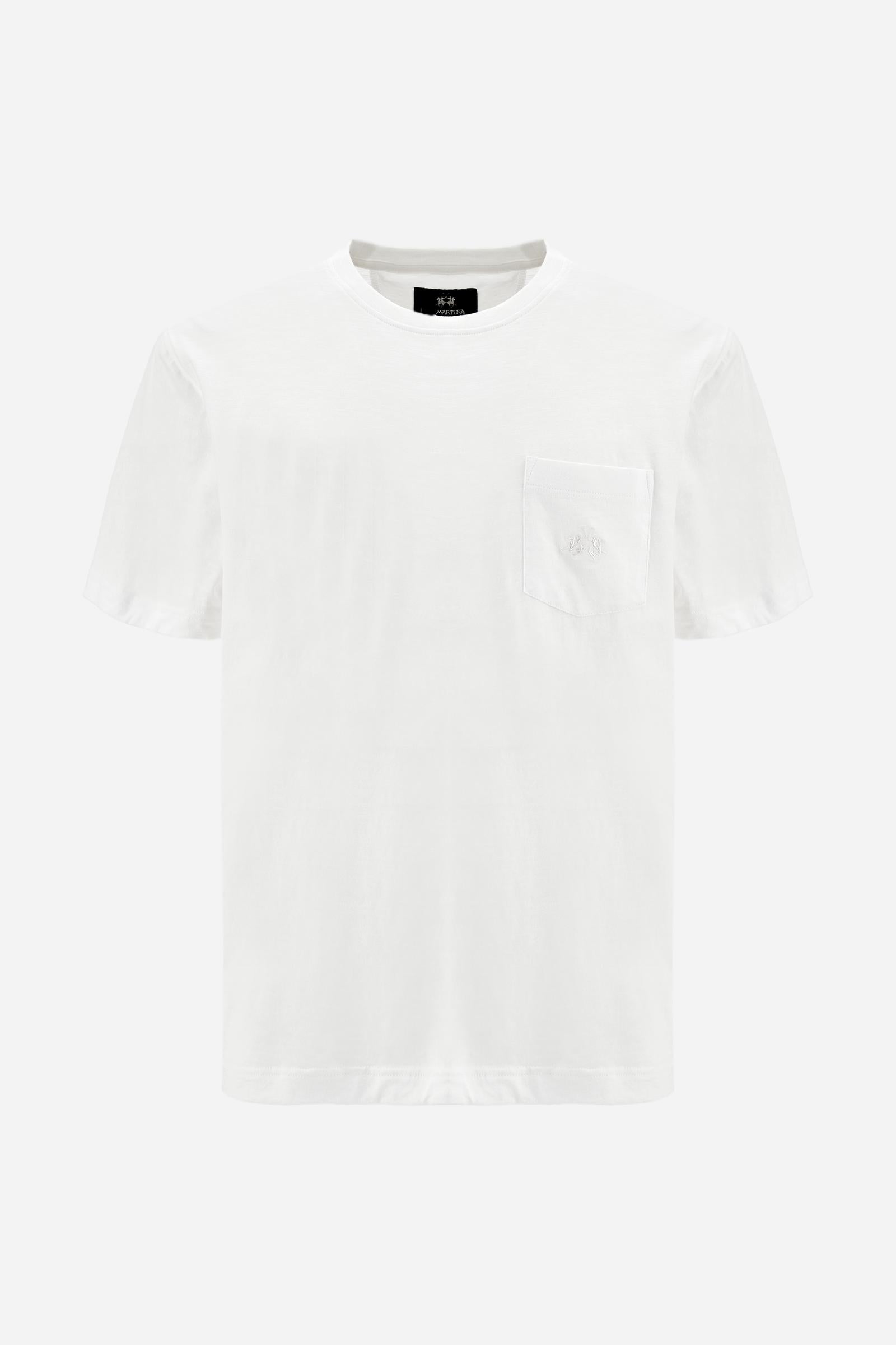 Men’s slub cotton jersey T-shirt with regular fit and chest pocket featuring embroidered logo. - Optic White                                                                                                                                                                                                                                                                                                                                                                                                                    