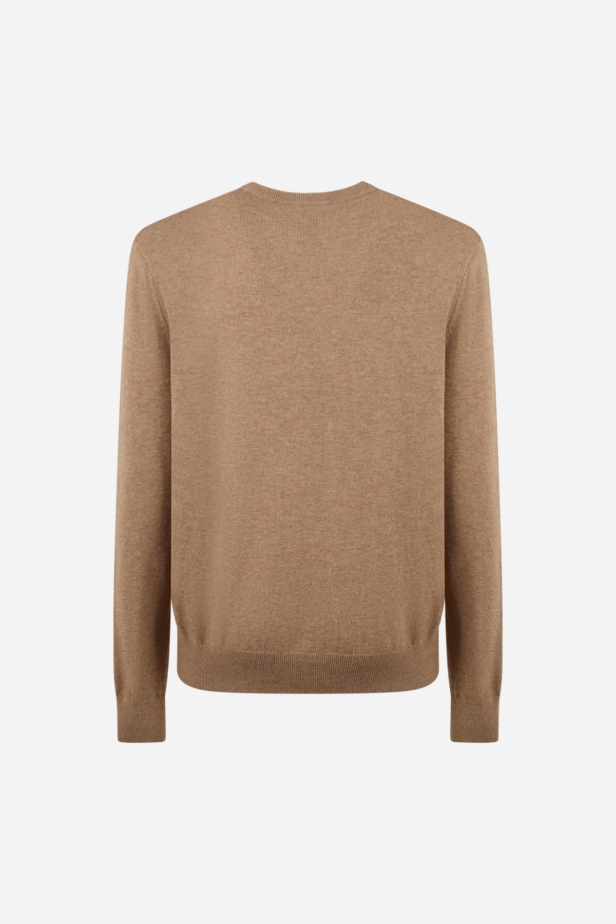 Men’s long-sleeve sweater in a soft 50% lambswool blend with ribbed collar, cuffs, and hem. Features a two-tone striped collar interior and a subtle embroidered logo. - Cornstalk