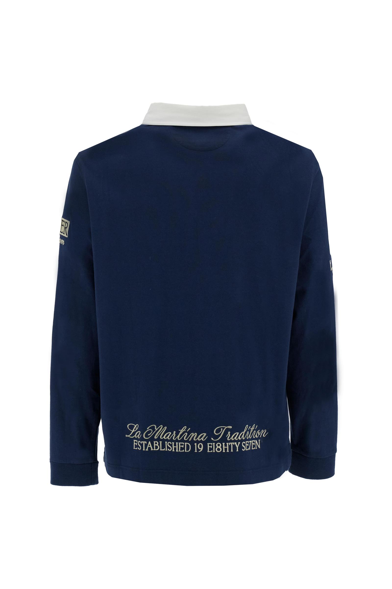 Men's long-sleeve heavy cotton jersey multi-patch polo - Crispian
