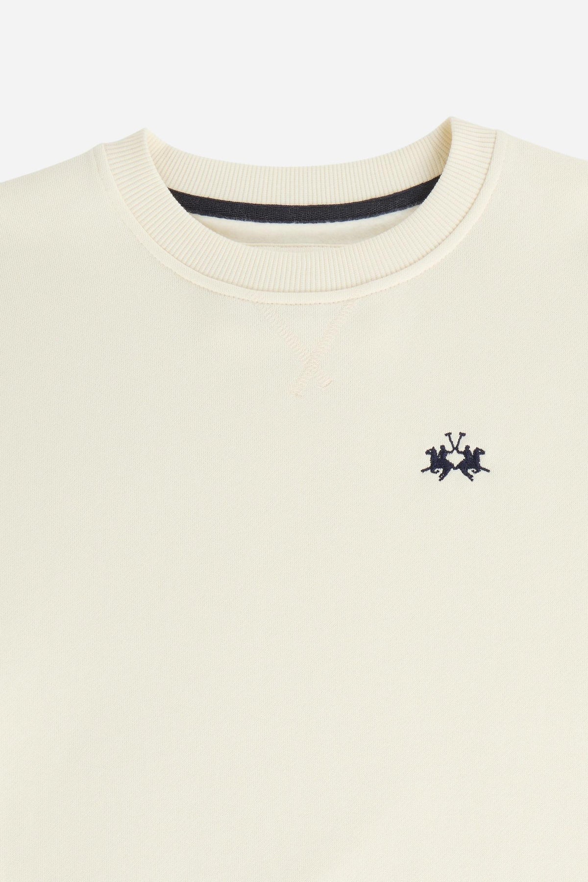 Soft brushed cotton fleece sweatshirt with ribbed crew neck, cuffs, and hem. Comfortable regular fit with contrasting sweatband and subtle embroidered logo. - Pristine