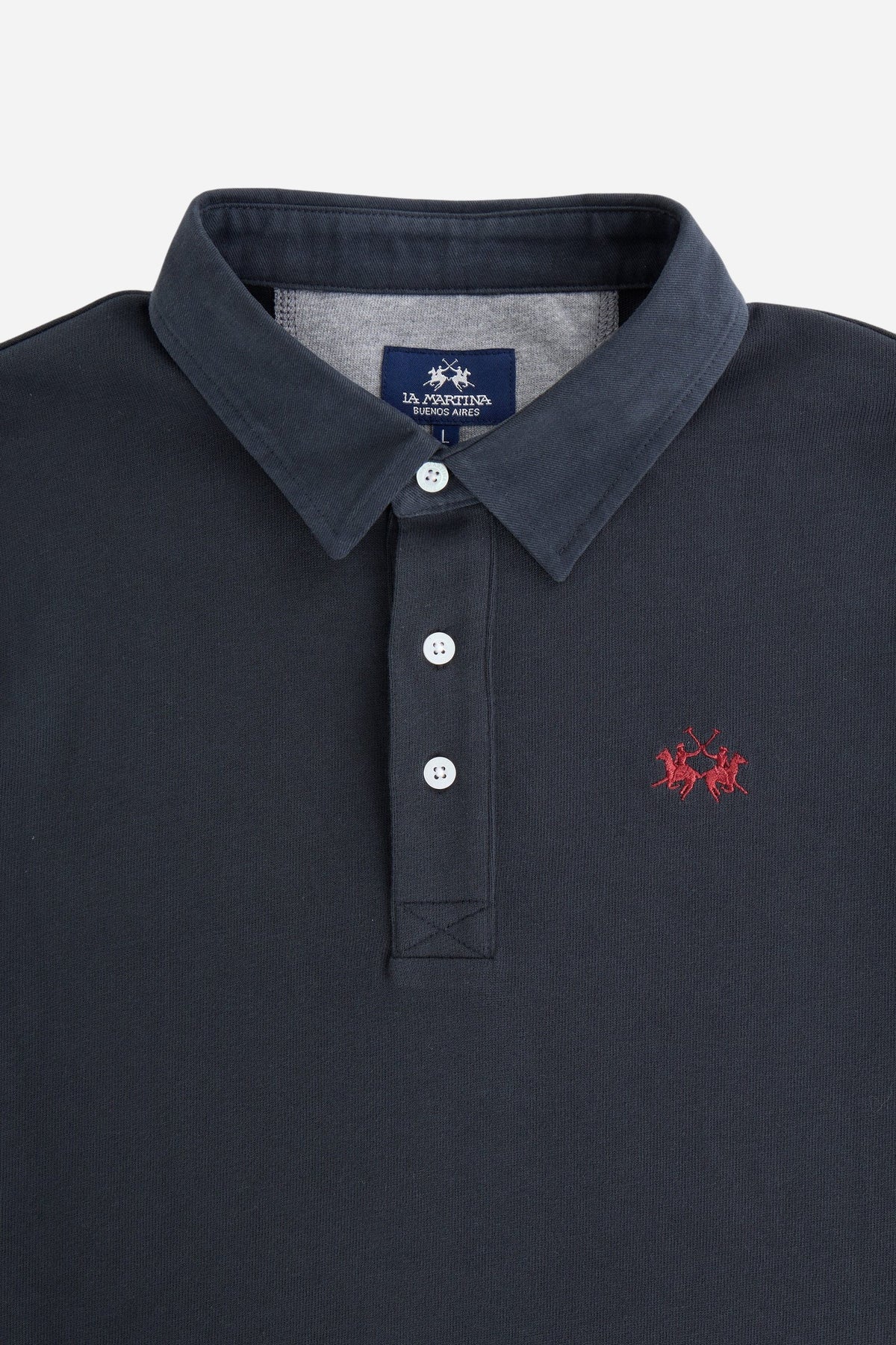 Men's long-sleeve polo made from heavy cotton jersey with ribbed cuffs, contrasting gabardine collar, embroidered logo, and a comfortable regular fit. - Navy Blazer