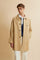 Men’s short overcoat in cotton and nylon twill. Style with front button fastening and under-collar decorated with an embroidered inscription. - Warm Sand                                                                                                                                                                                                                                                                                                                                                                       