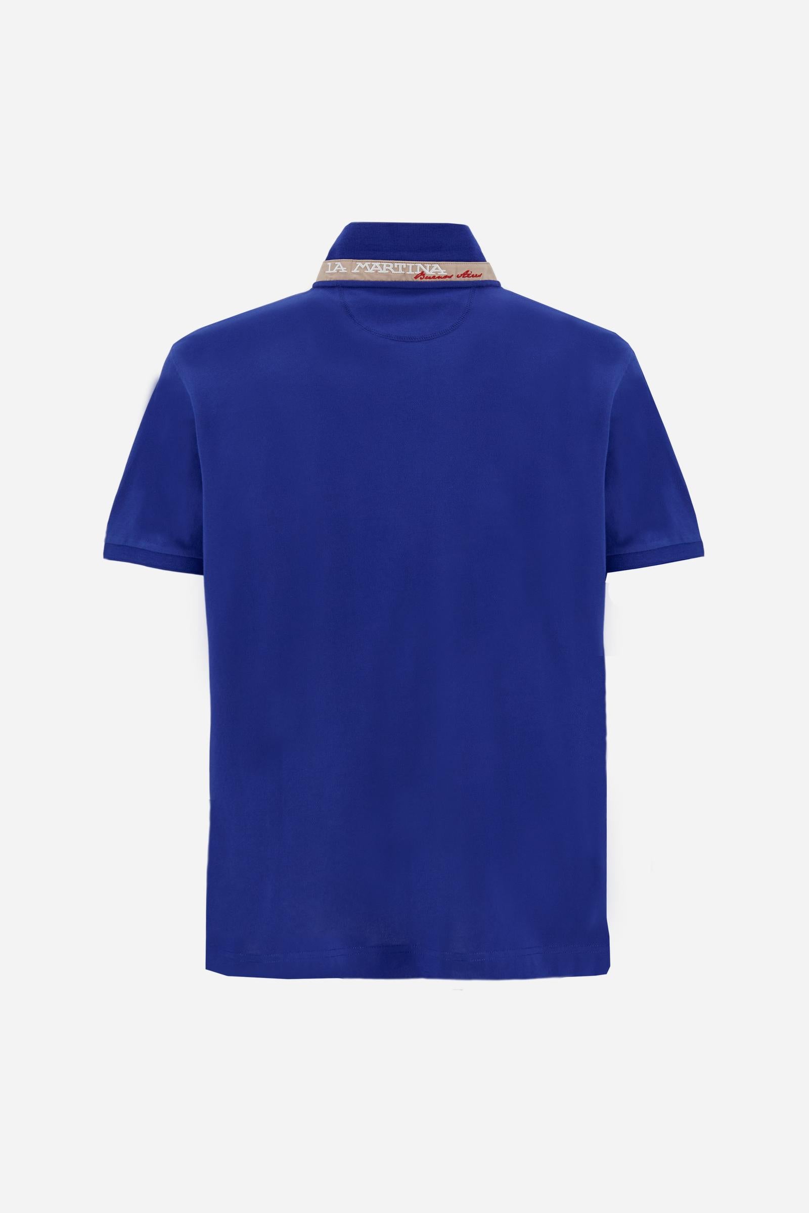 Men’s short-sleeve stretch piqué polo with regular fit. Contrast gabardine under-collar and iconic tricolor logo. - Mazarine Blue                                                                                                                                                                                                                                                                                                                                                                                               