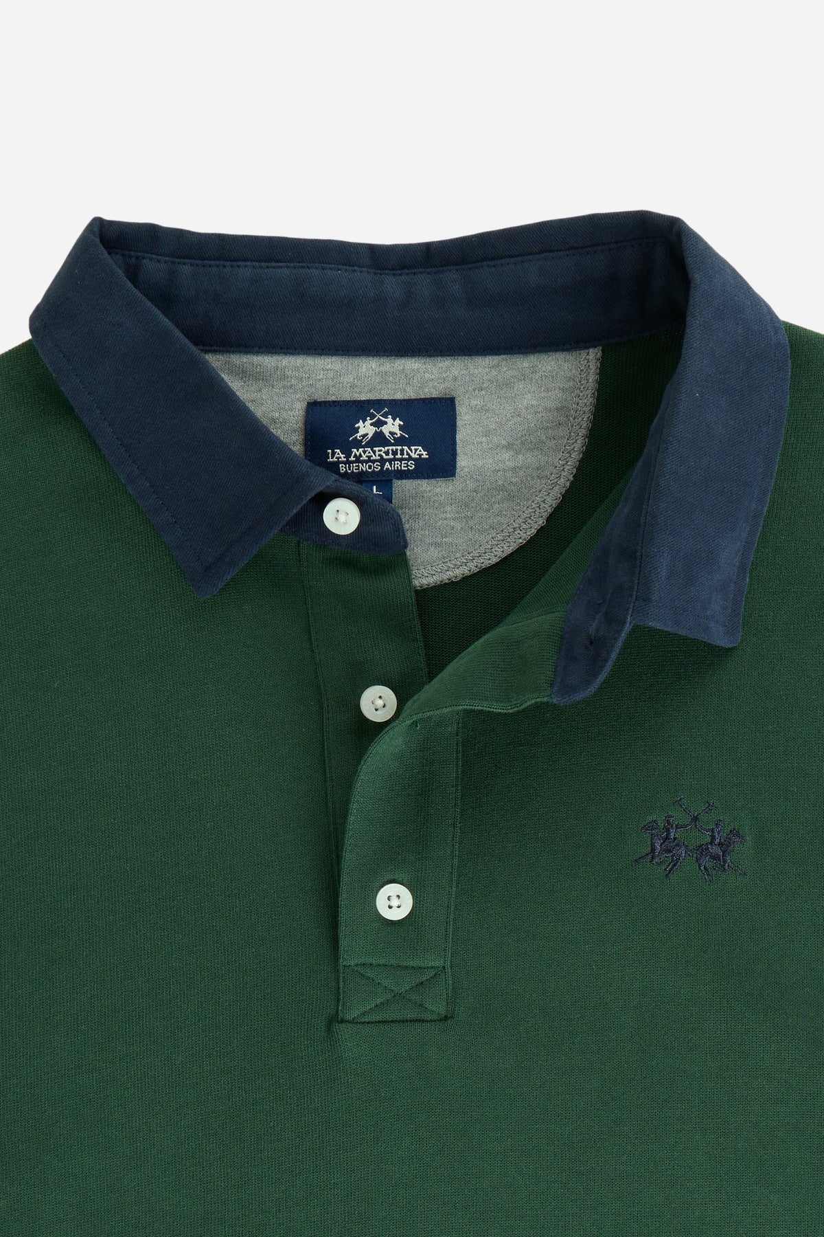 Men's long-sleeve polo made from heavy cotton jersey with ribbed cuffs, contrasting gabardine collar, embroidered logo, and a comfortable regular fit. - Sycamore