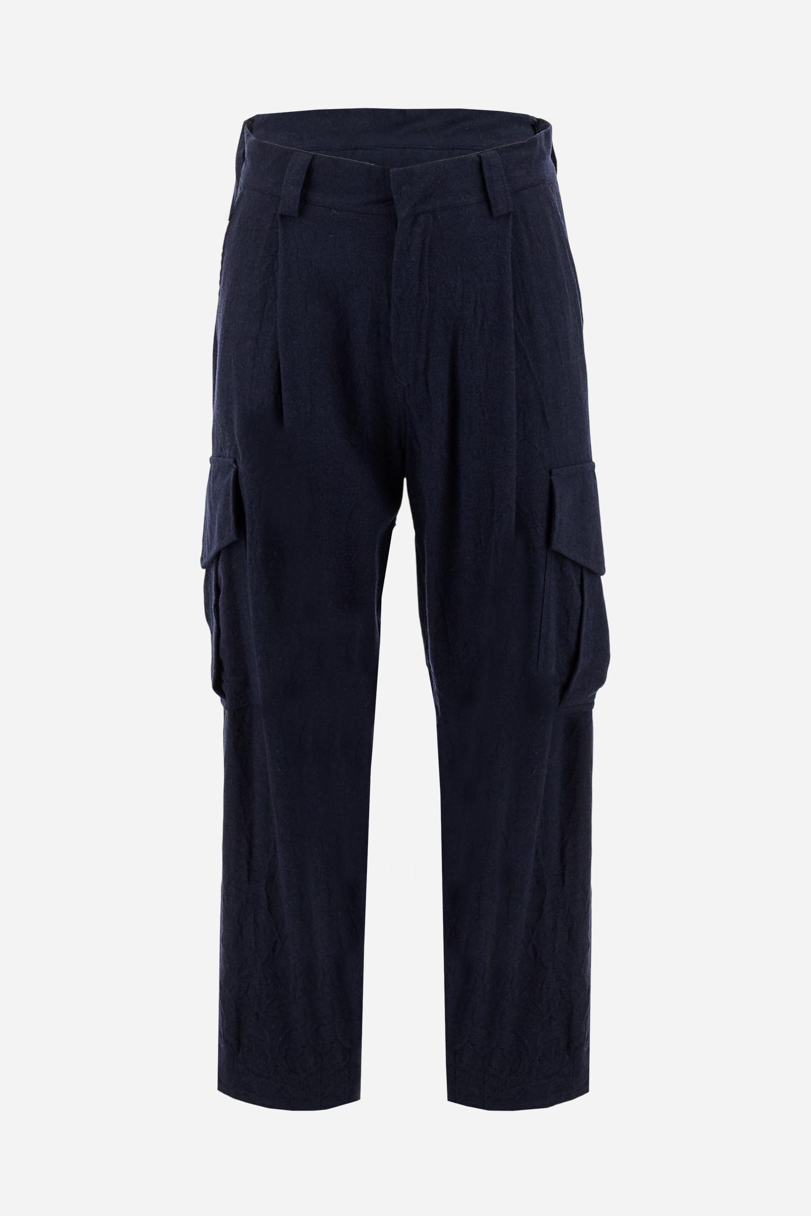 Men's long relaxed cargo pants in wool blend - Frank