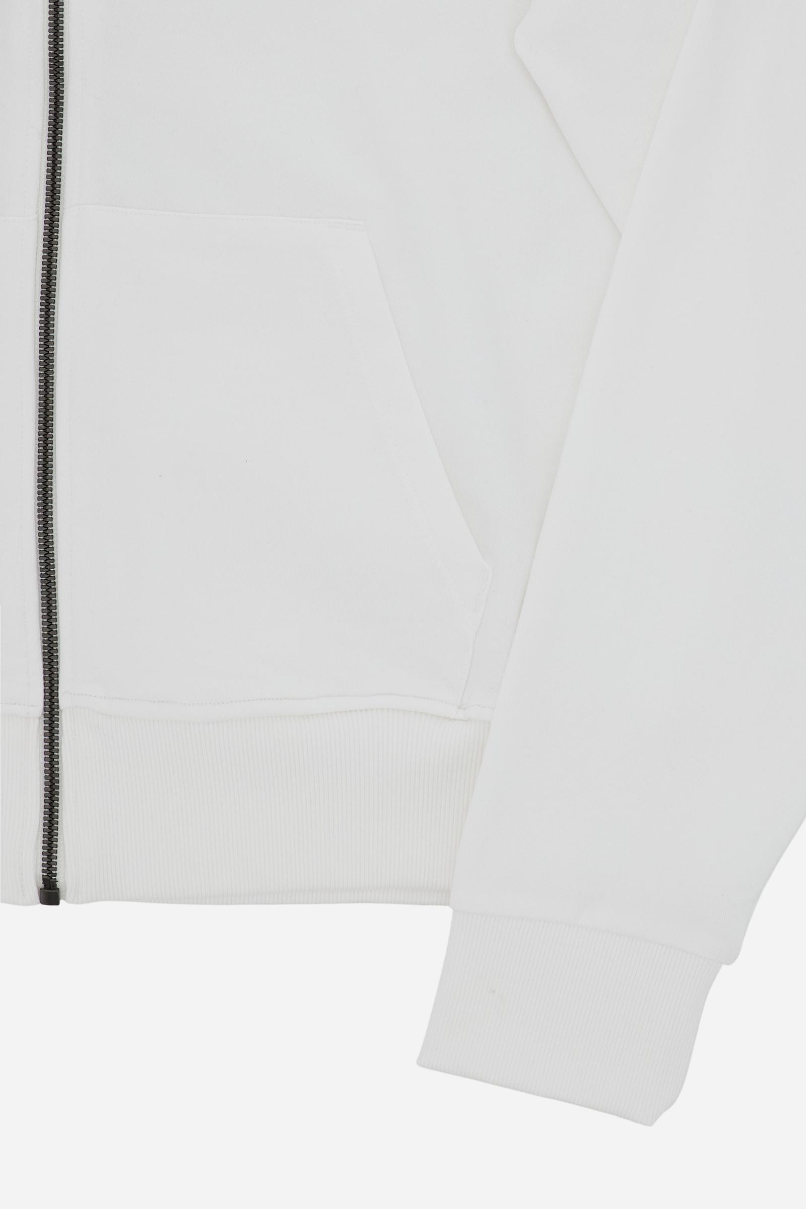 Hooded sweatshirt in lightweight unbrushed cotton with front zip and adjustable drawstring hood with metal tips. Kangaroo pockets and ribbed trims. Relaxed regular fit with contrast embroidered logo on the chest. - Off White                                                                                                                                                                                                                                                                                                