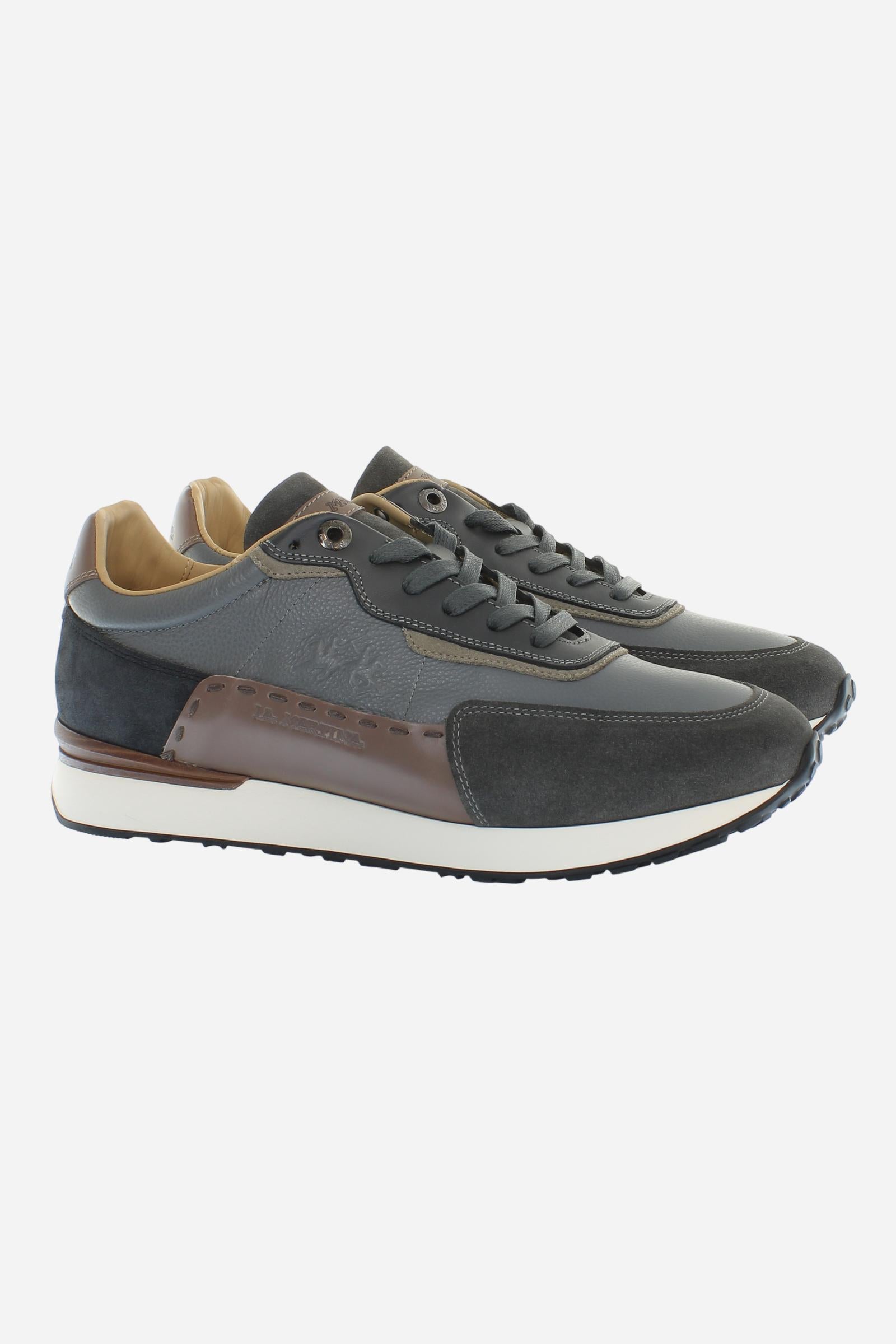 Sporty and elegant trainers in leather and suede, with ultralight technical soles in XL Extralight EVA. Perfect for anyone in search of comfort, performance and handcrafted details. - GREY/GREY