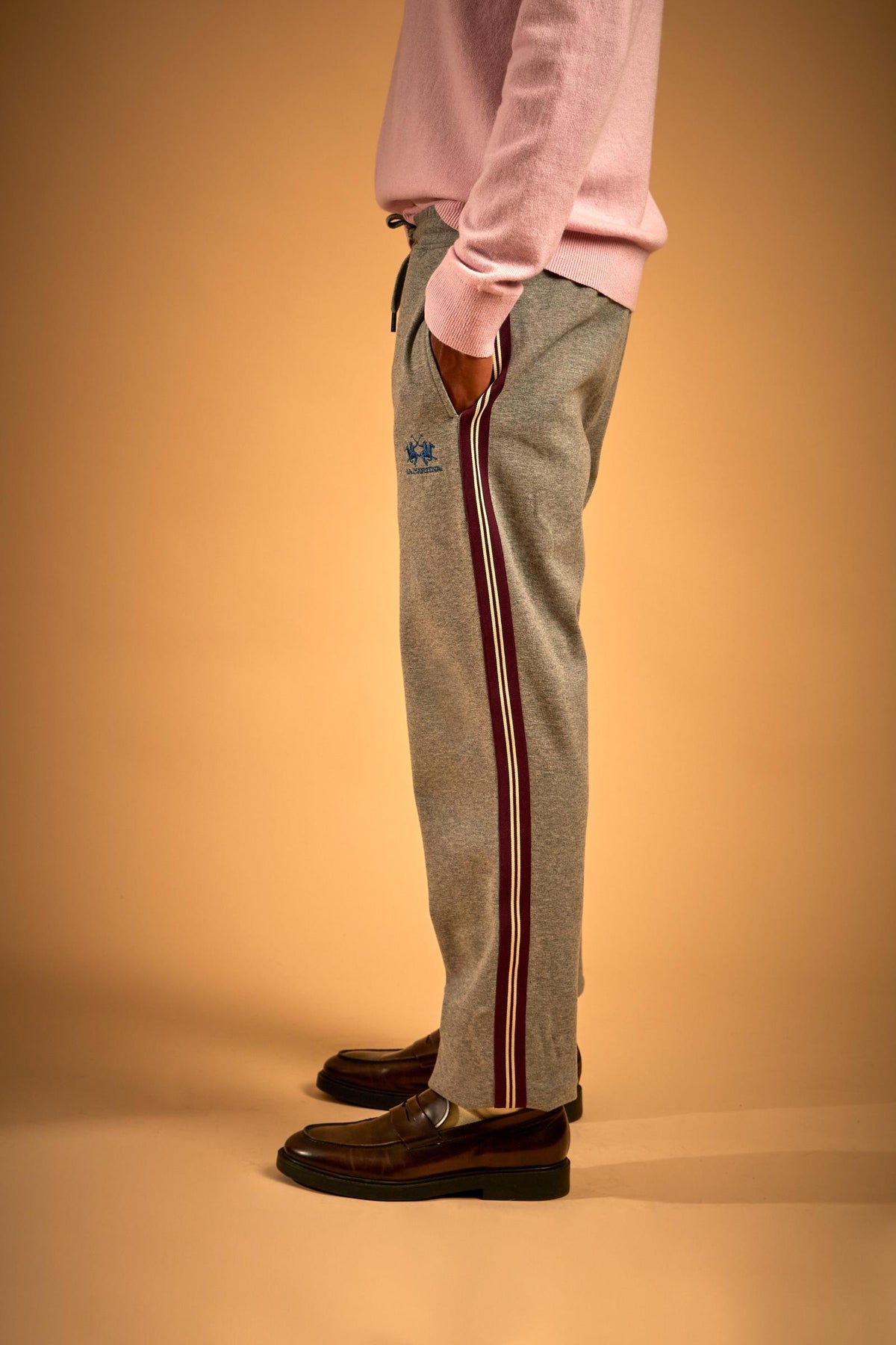 Pantalone uomo jogging interlock cotone con bande - Federico
