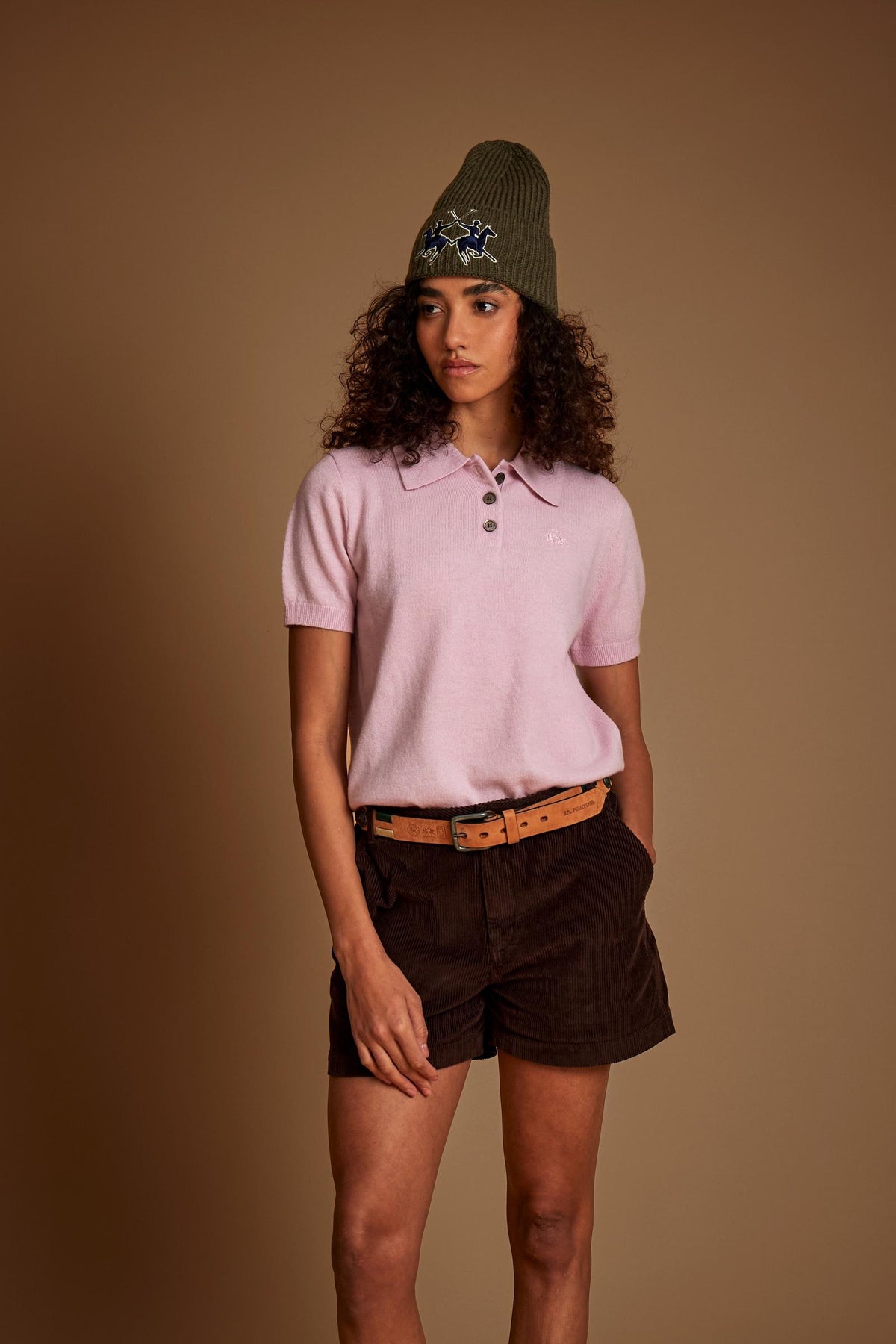 Women's short sleeve polo shirt in lambswool blend knit - Emelyn