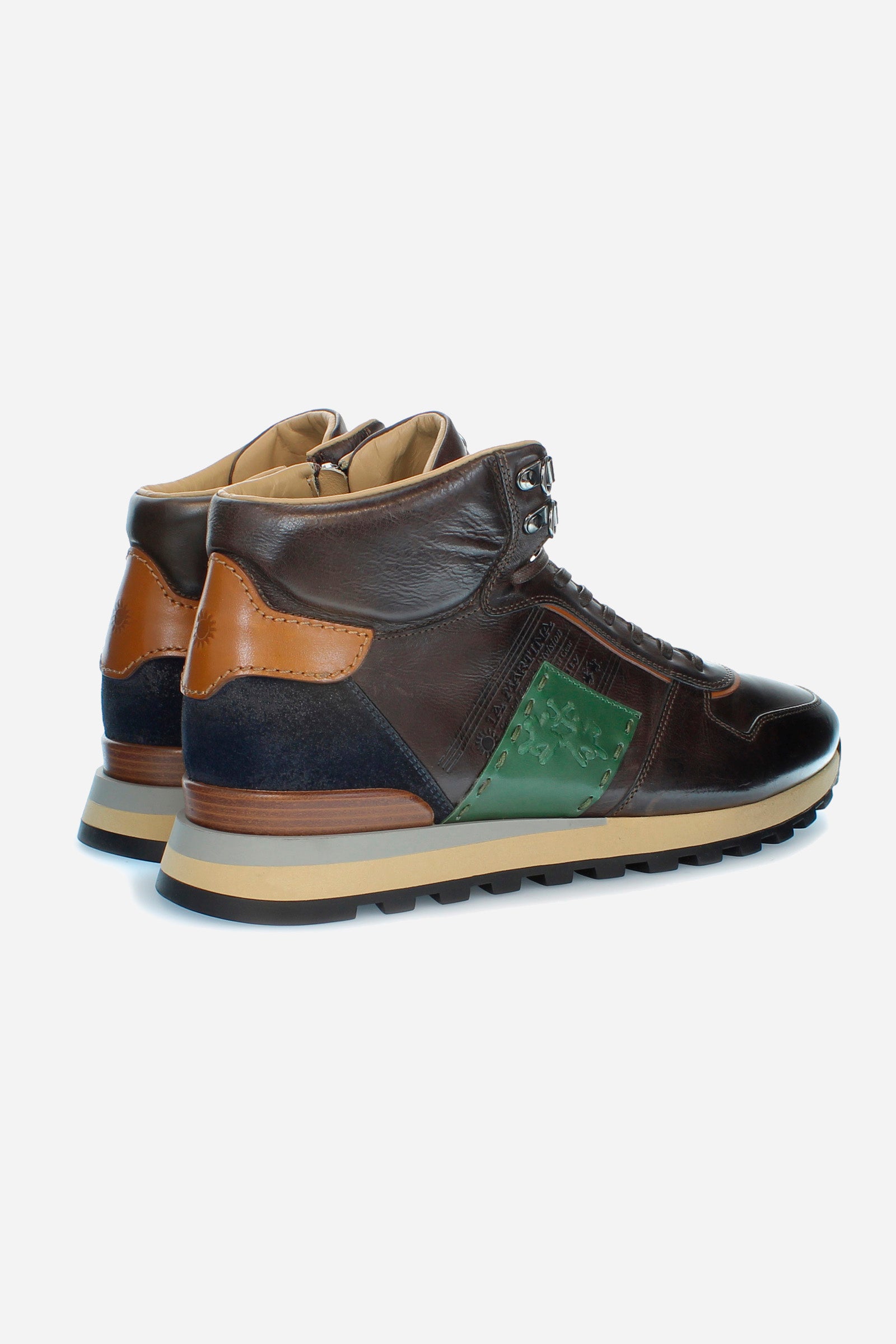 High-top men leather trainers with lining in sheepskin