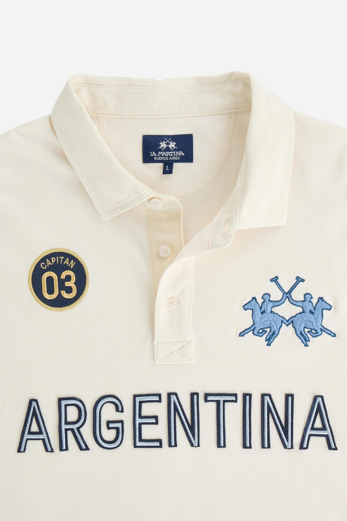 Men's long-sleeve polo in 100% high-weight cotton jersey with a contrasting gabardine collar, embroidered details, and a relaxed, contemporary fit for durable comfort. - Pristine