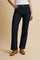 Women’s five-pocket denim trousers. Regular-fit style with straight leg, medium blue wash with stone-wash treatment and personalised leather patch. - EXTRA DARK DENIM                                                                                                                                                                                                                                                                                                                                                          
