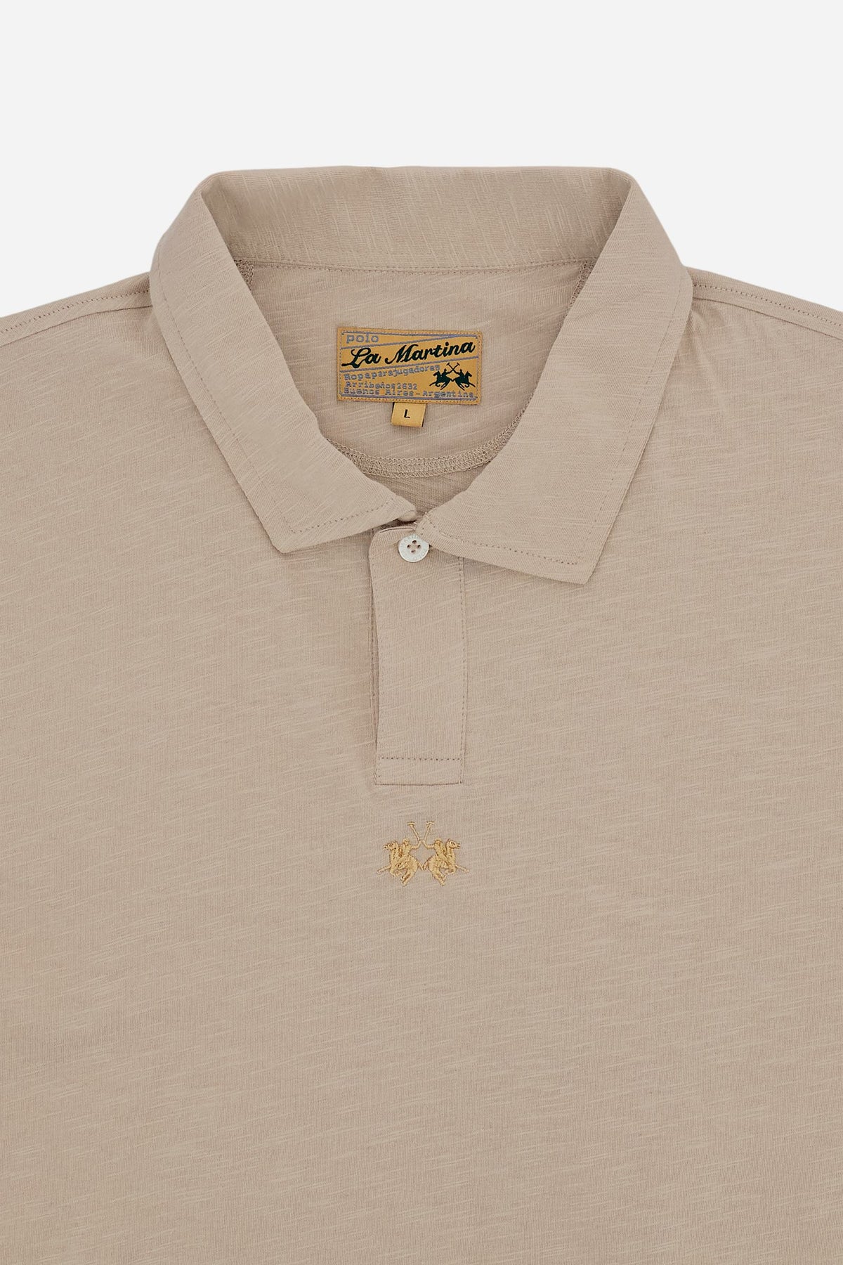 Men’s short-sleeve slub cotton jersey polo shirt. Comfort fit with iconic details inspired by the 19-42 model. - Humus