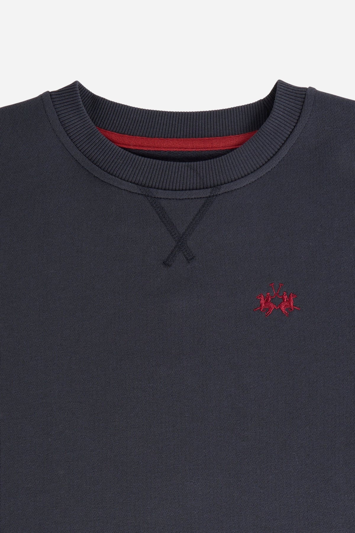 Soft brushed cotton fleece sweatshirt with ribbed crew neck, cuffs, and hem. Comfortable regular fit with contrasting sweatband and subtle embroidered logo. - Navy Blazer