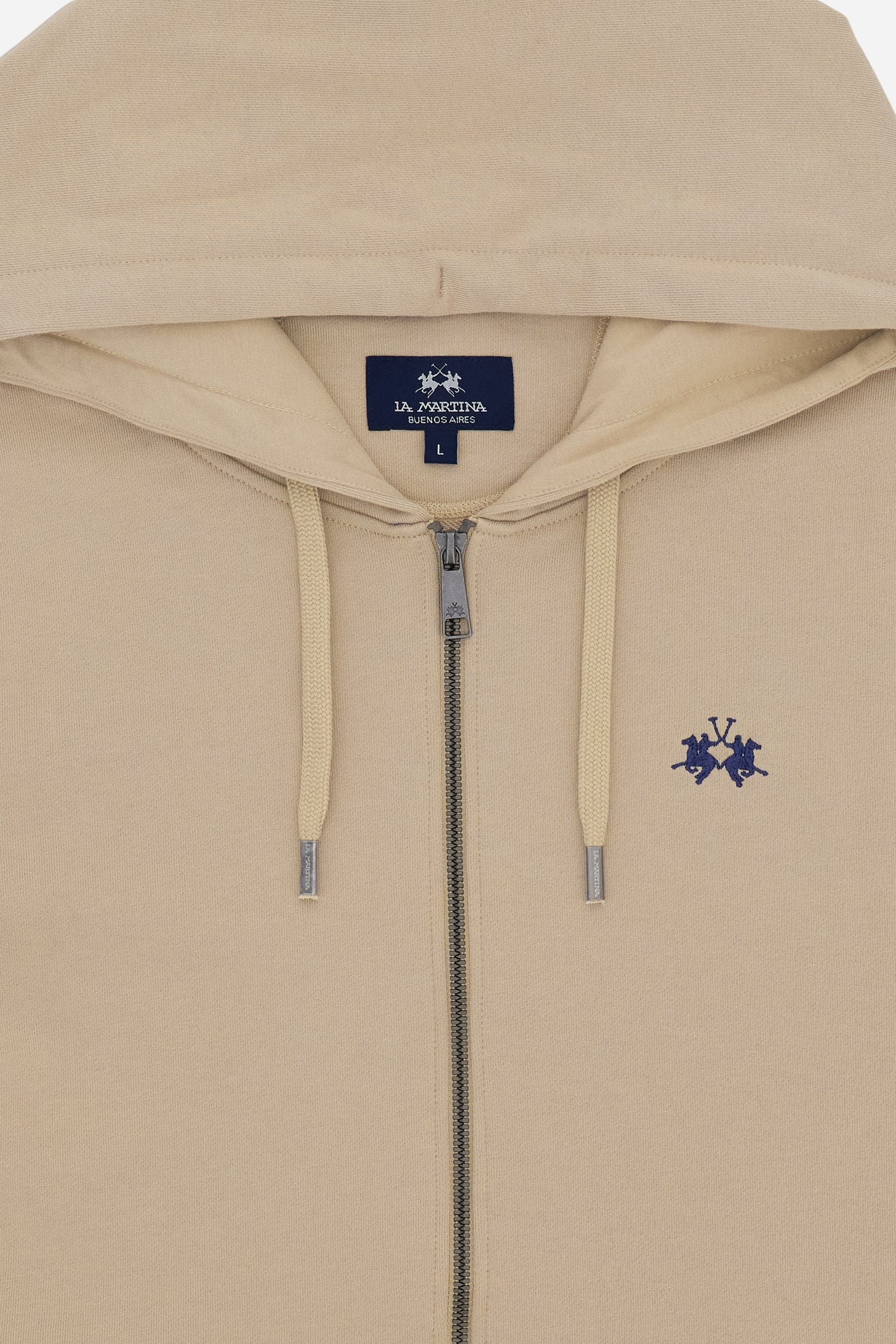 Hooded sweatshirt in lightweight unbrushed cotton with front zip and adjustable drawstring hood with metal tips. Kangaroo pockets and ribbed trims. Relaxed regular fit with contrast embroidered logo on the chest. - Humus                                                                                                                                                                                                                                                                                                    
