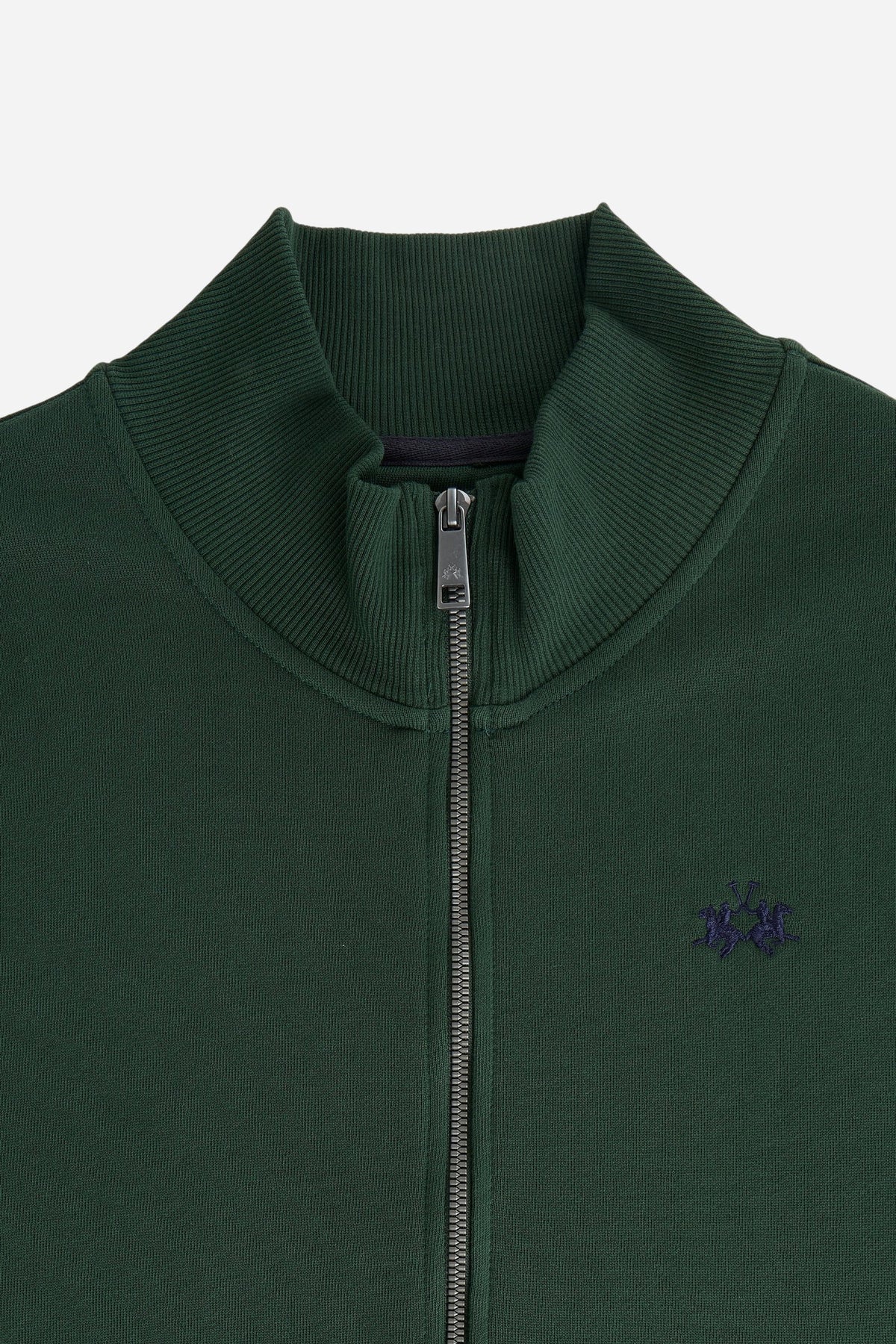Men's 100% cotton fleece sweatshirt with a high collar, customized zipper, ribbed cuffs and hem, regular fit, and a subtle embroidered logo for comfort and style. - Sycamore