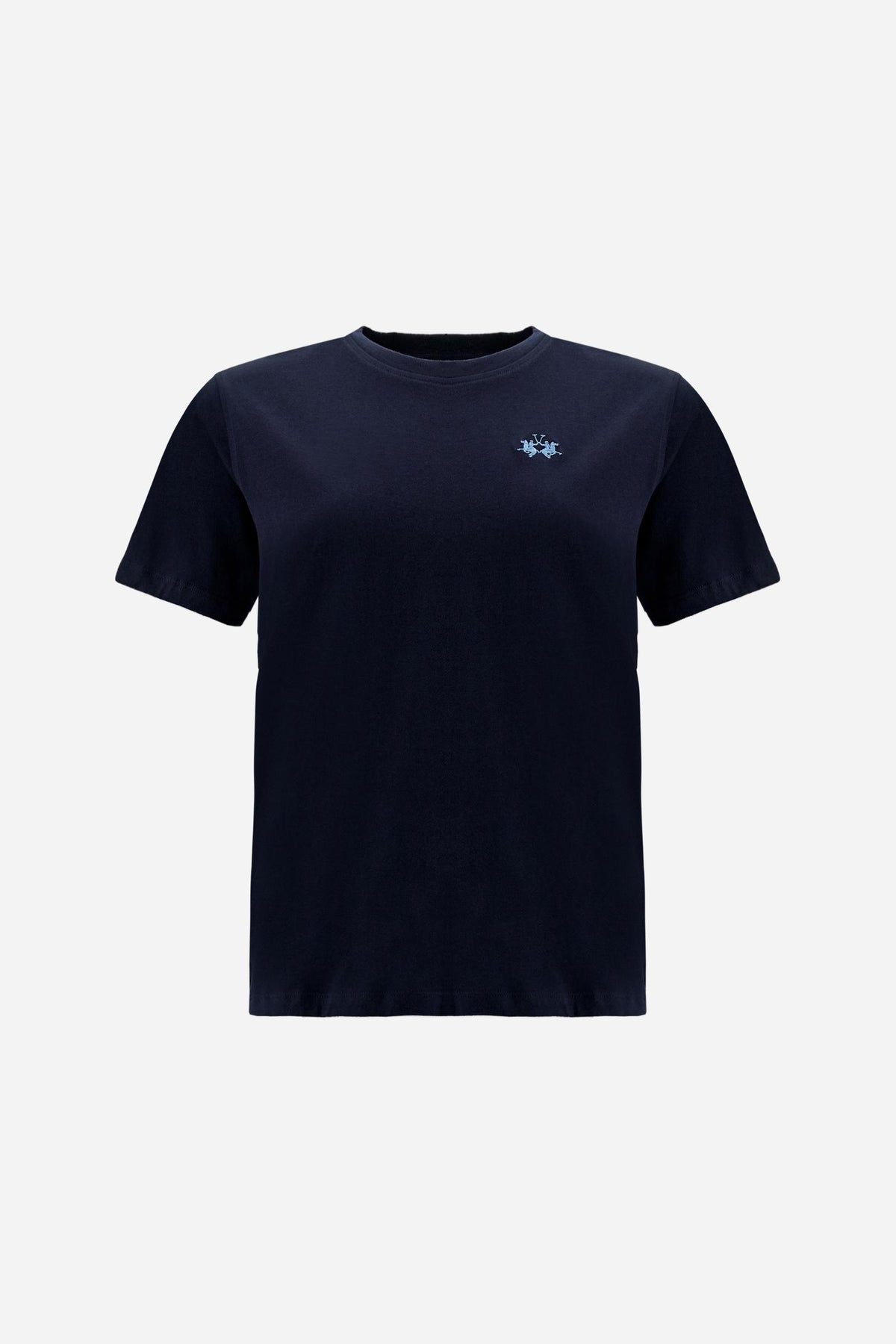 Women’s short-sleeve cotton jersey T-shirt. Crew-neck style with regular fit and small embroidered brand logo on the chest. - Navy
